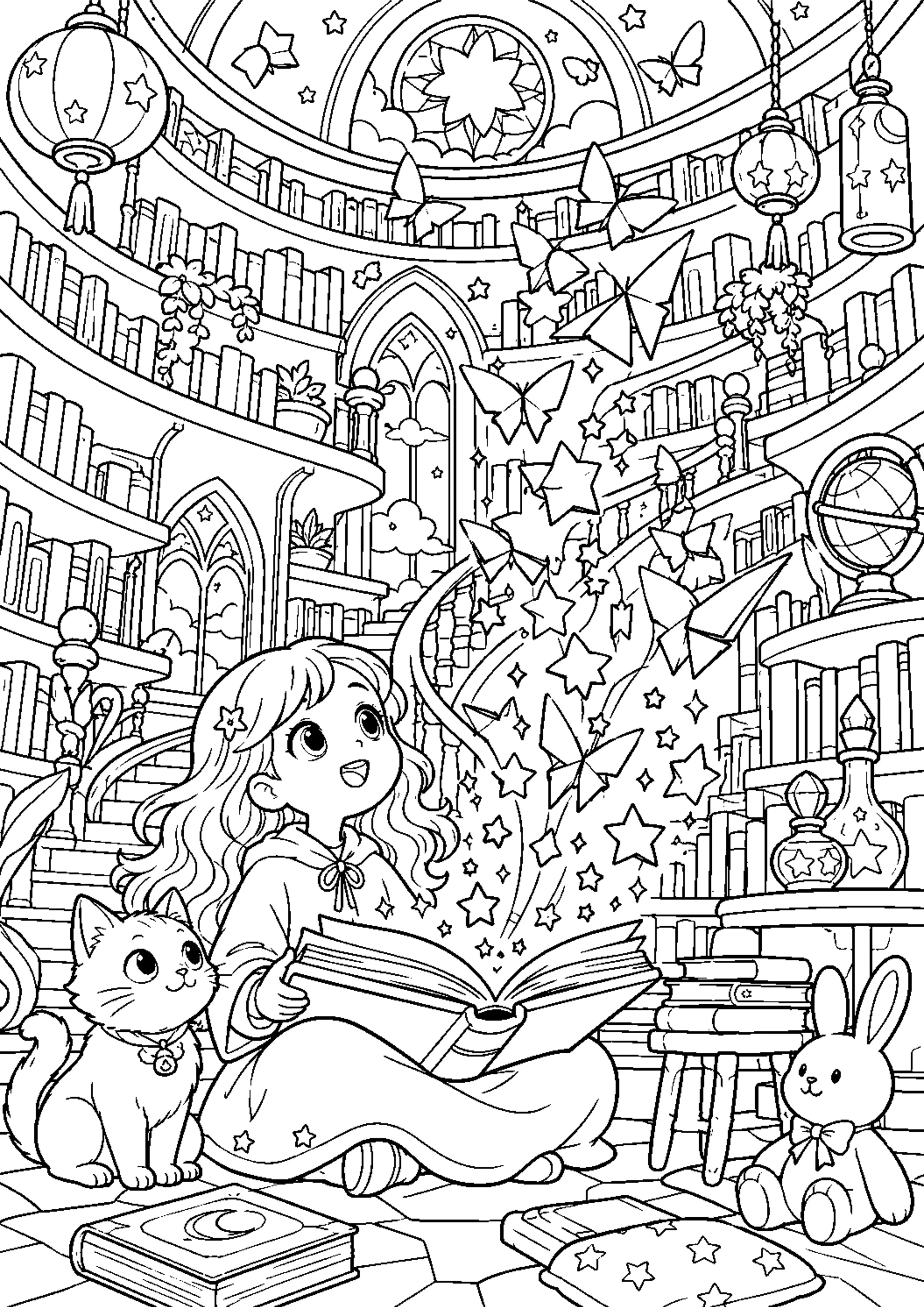 Coloriage Bibliothèque enchantée à imprimer – dessin n°1