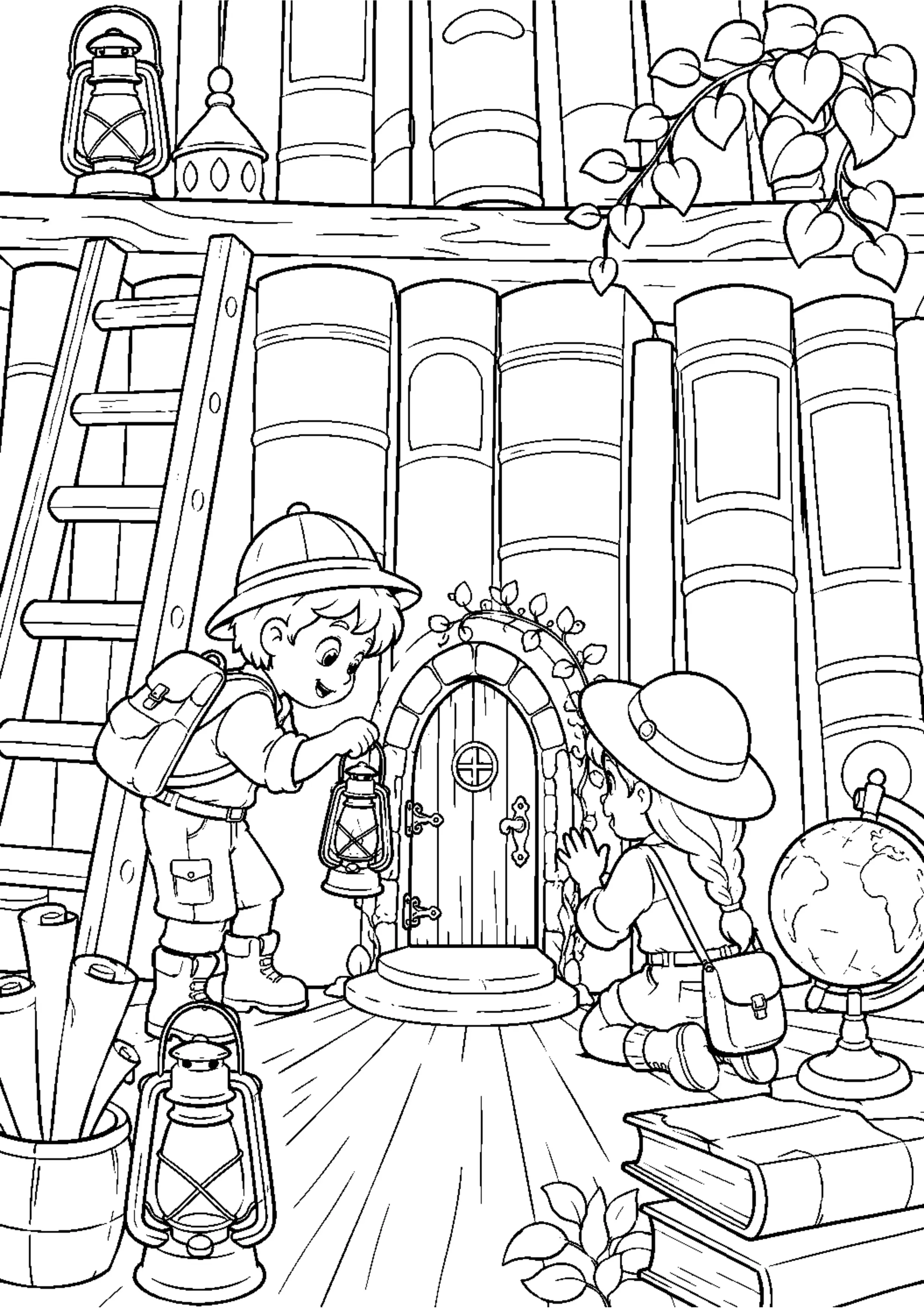 Coloriage Bibliothèque enchantée à imprimer – dessin 2
