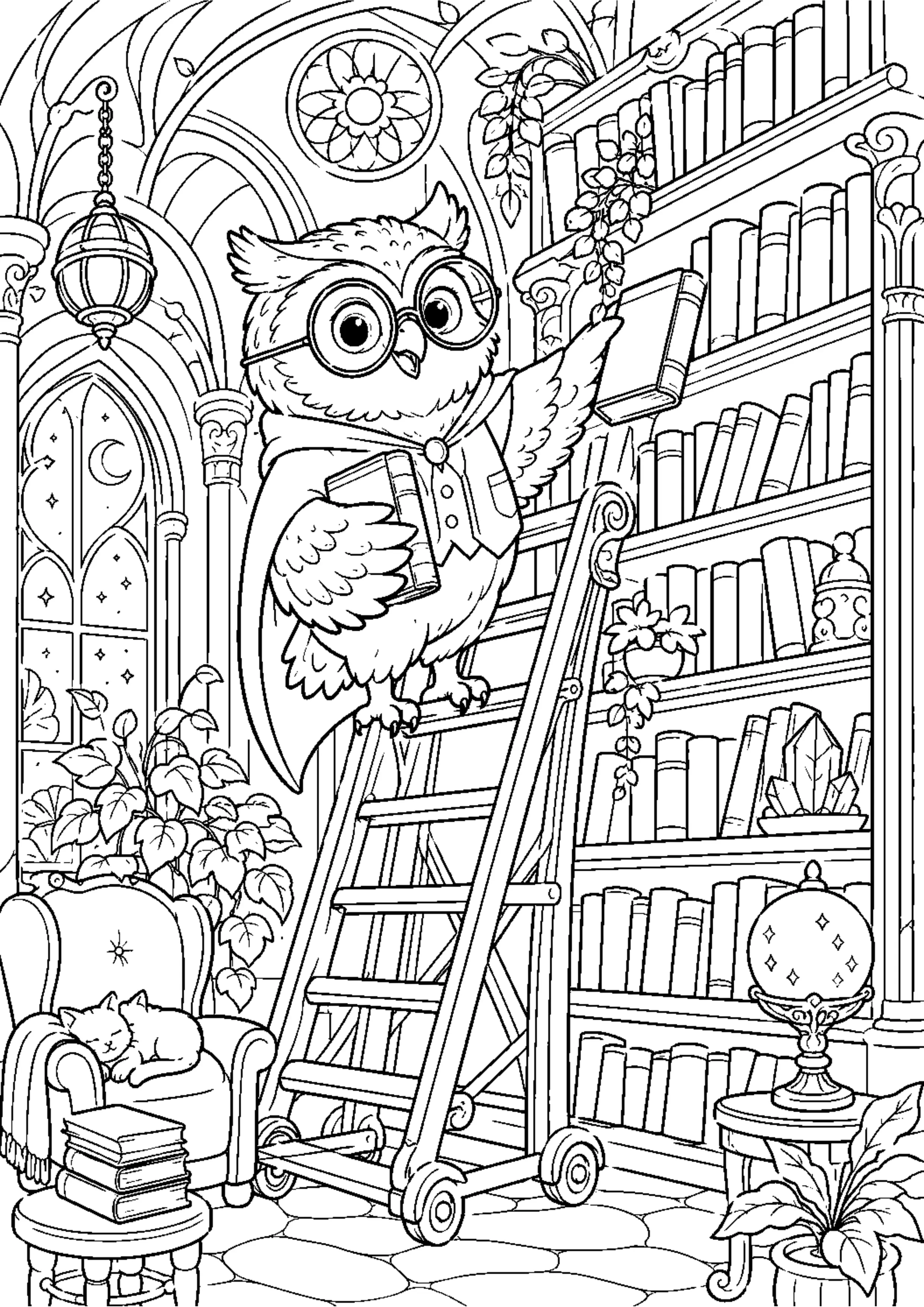Coloriage Bibliothèque enchantée à imprimer – dessin 3