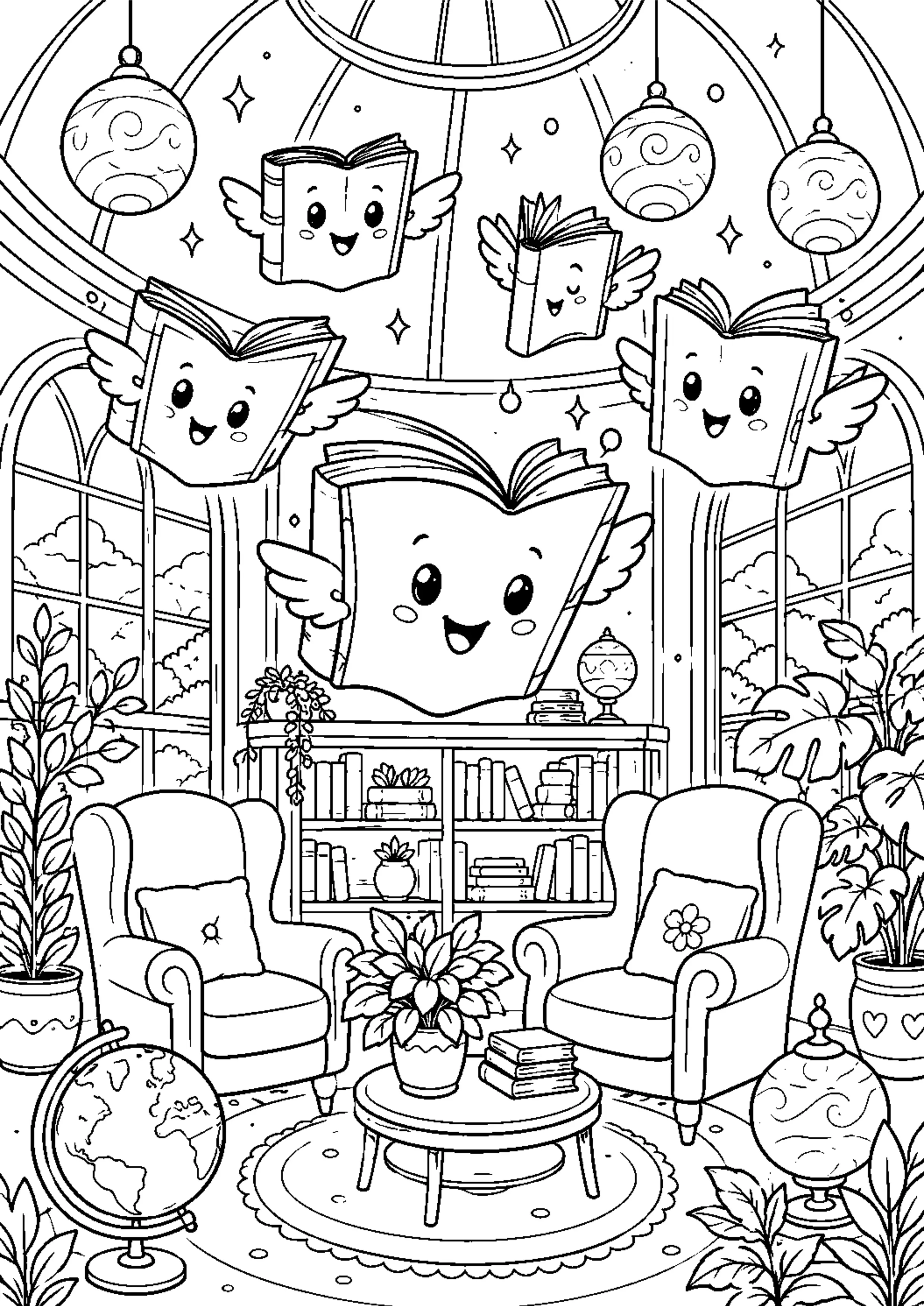Coloriage Bibliothèque enchantée à imprimer – dessin 4