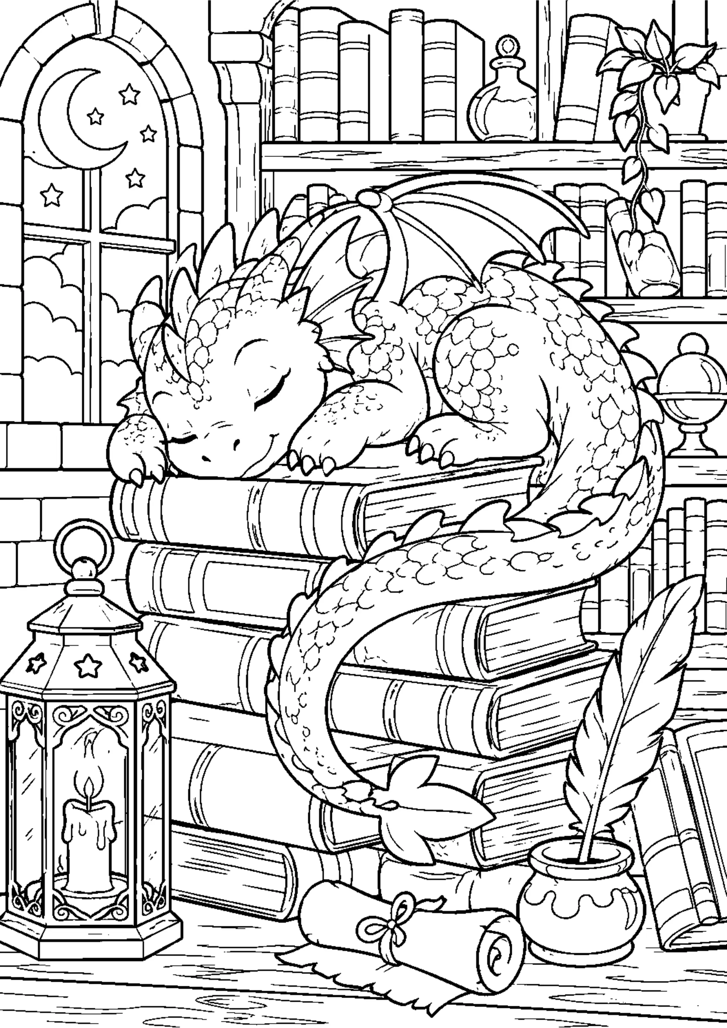 Coloriage Bibliothèque enchantée à imprimer – dessin n°5