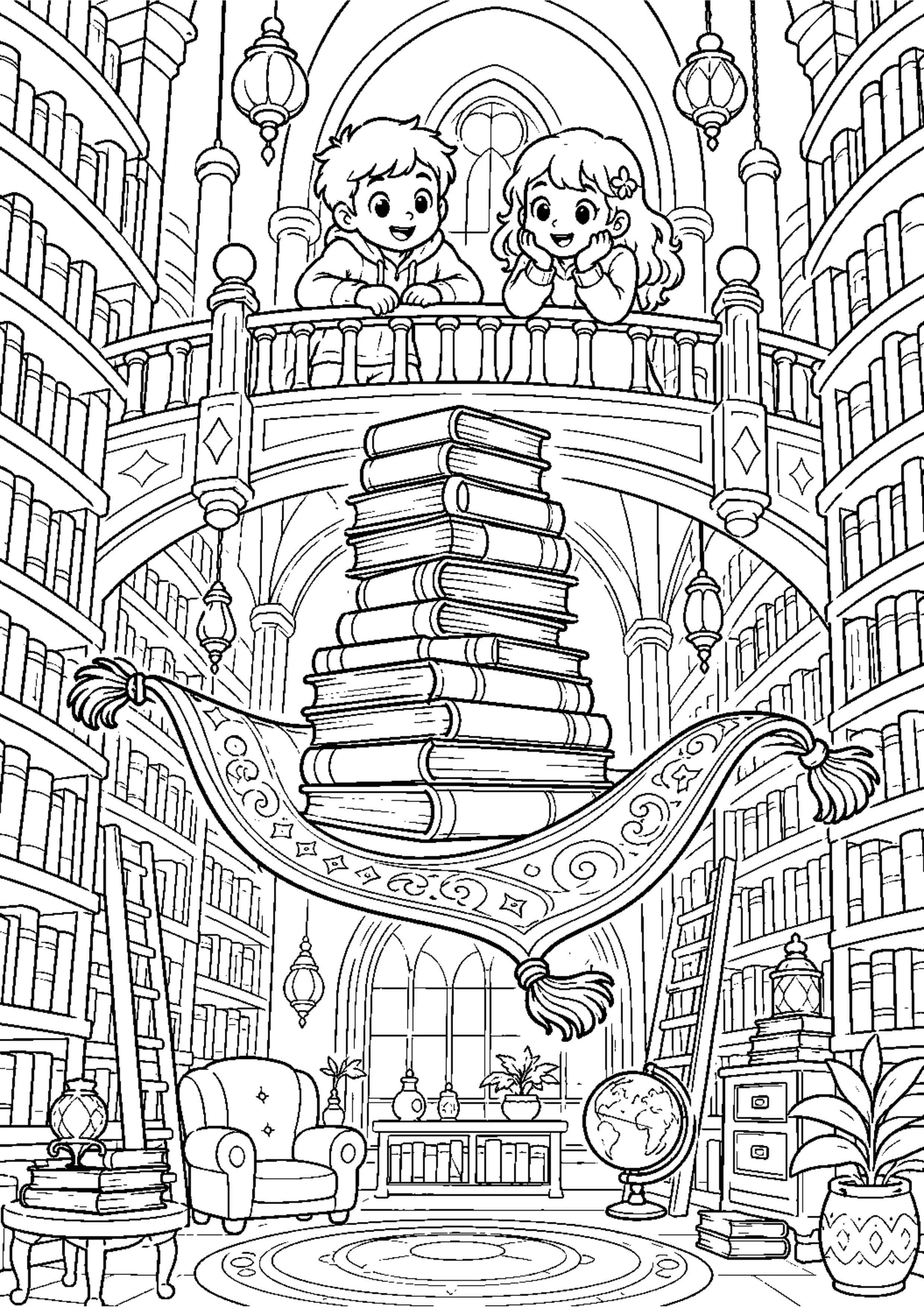 Coloriage Bibliothèque enchantée à imprimer – dessin n°7