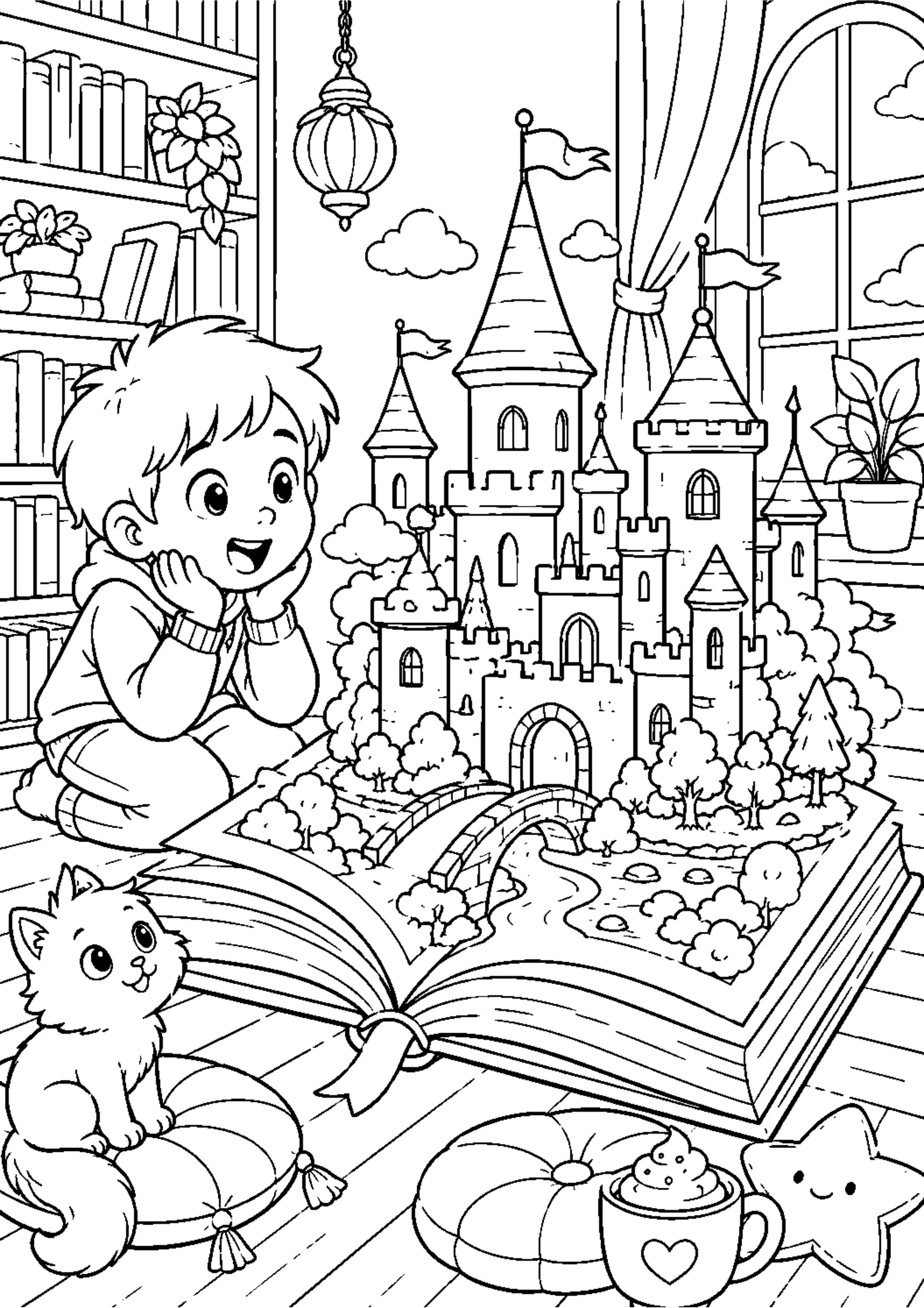 Coloriage Bibliothèque enchantée à imprimer – dessin n°9