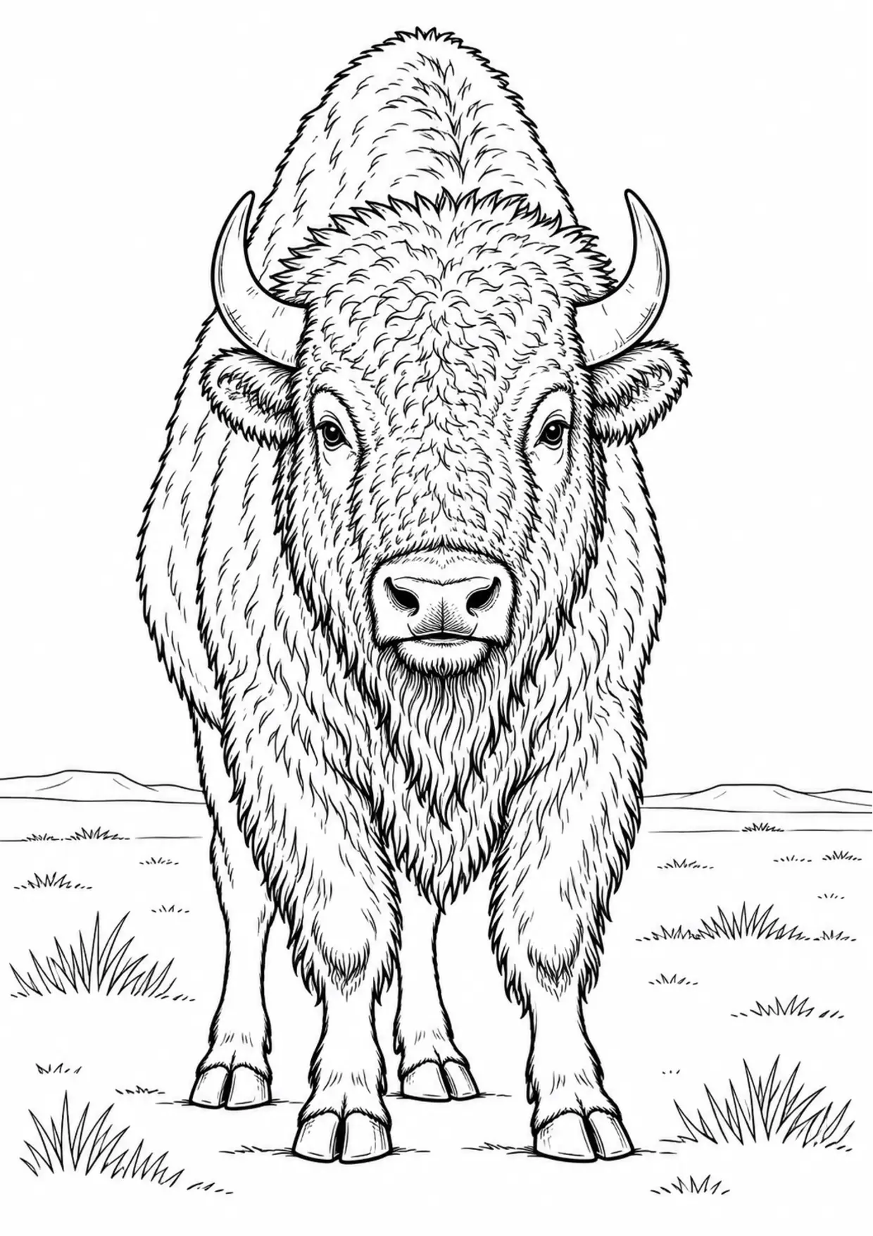 Coloriage bison : grand portrait de face aux contours simples à imprimer