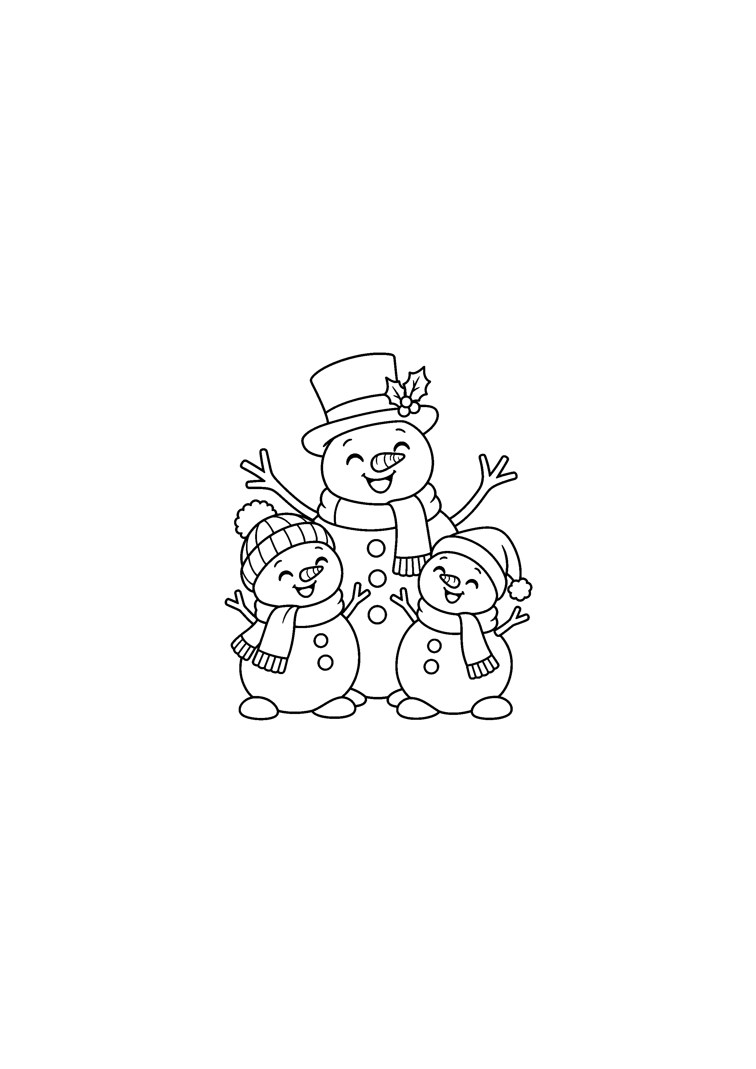 Coloriage Famille de trois bonhommes de neige à imprimer