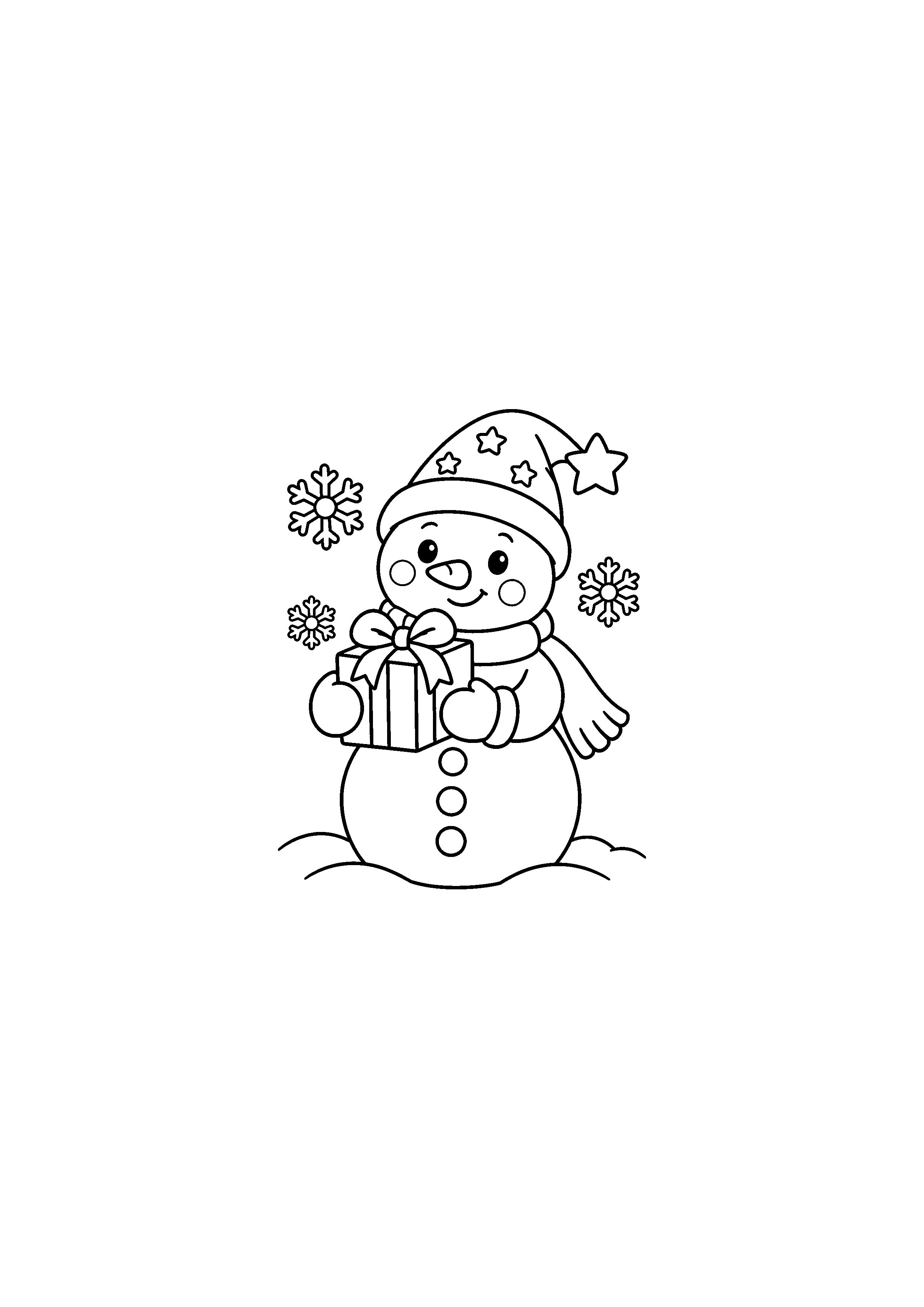 Coloriage Bonhomme tenant un cadeau de Noël à imprimer gratuitement