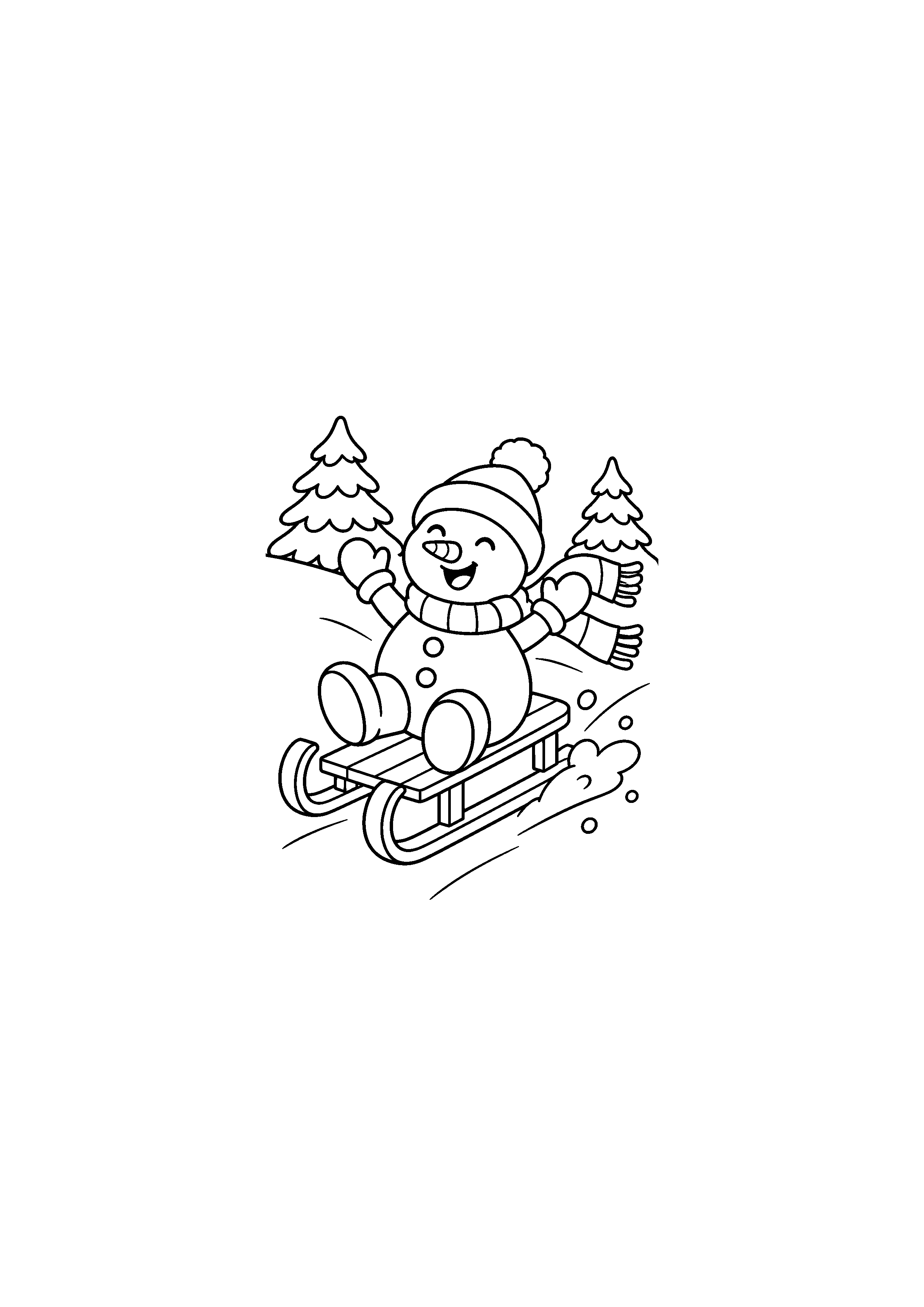 Coloriage Bonhomme descendant en luge de Noël à imprimer gratuitement