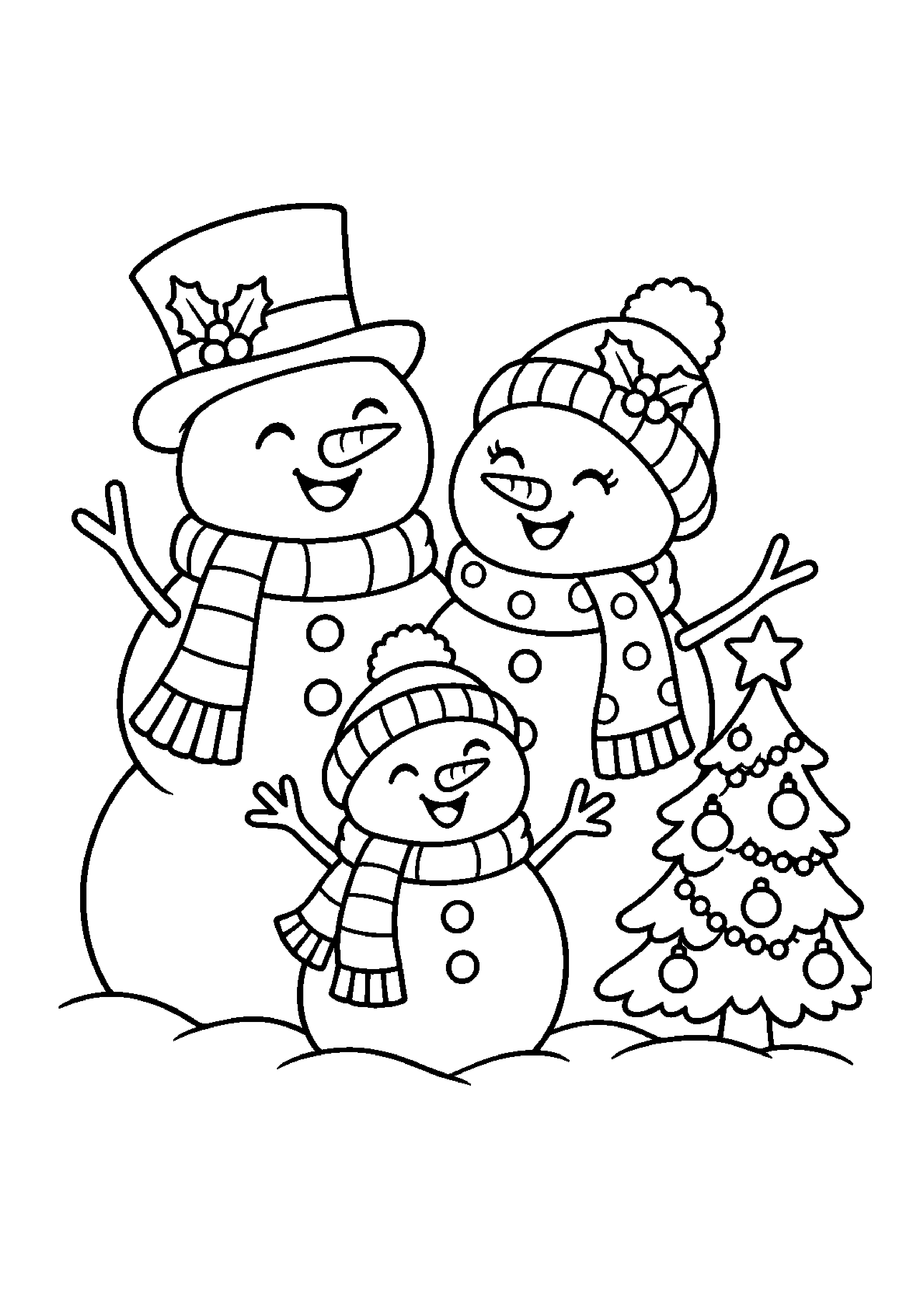 Coloriage bonhomme avec bonnet, composition 17 de Noël à imprimer gratuitement