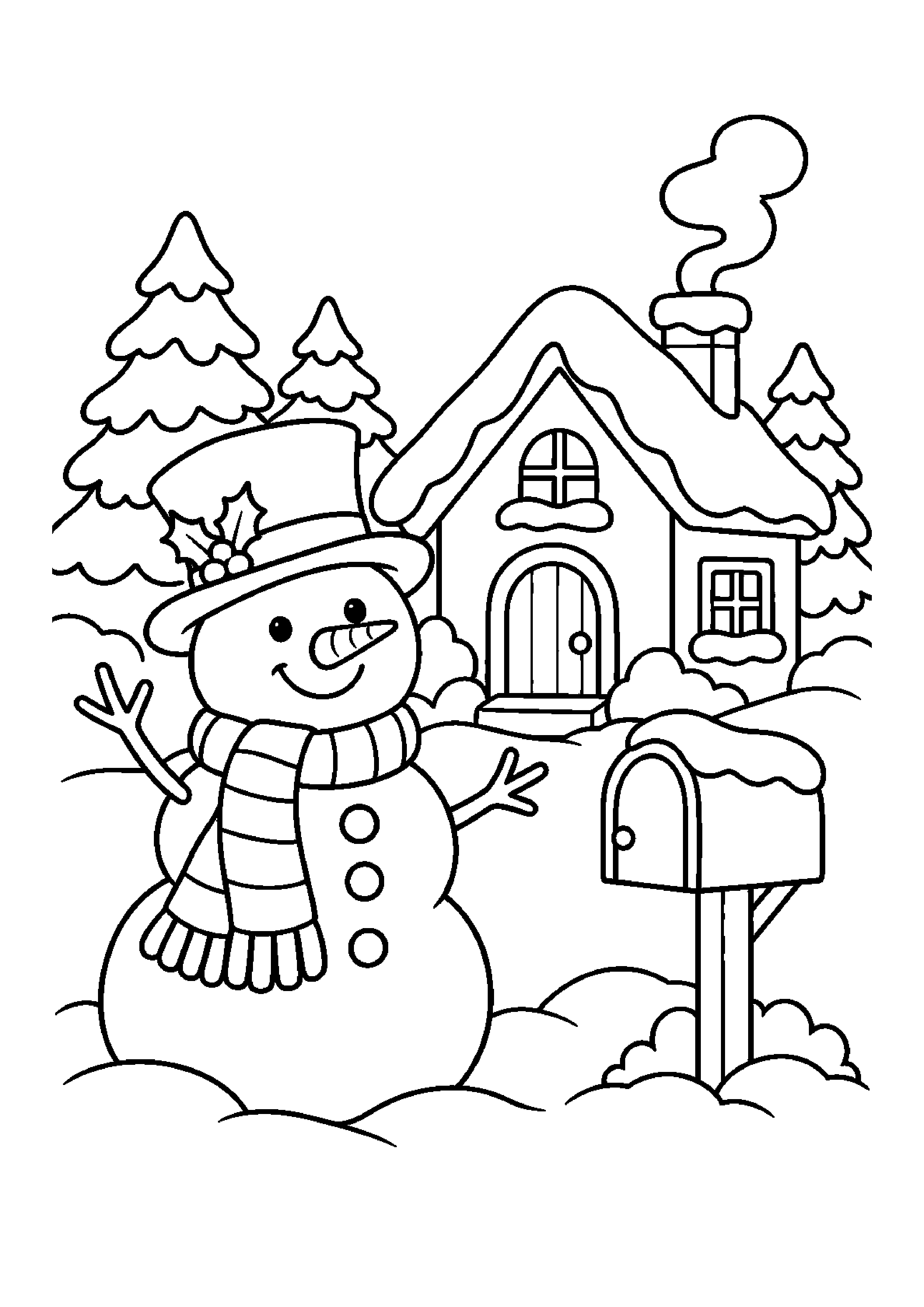 Coloriage famille de bonshommes, composition 18 de Noël à imprimer gratuitement