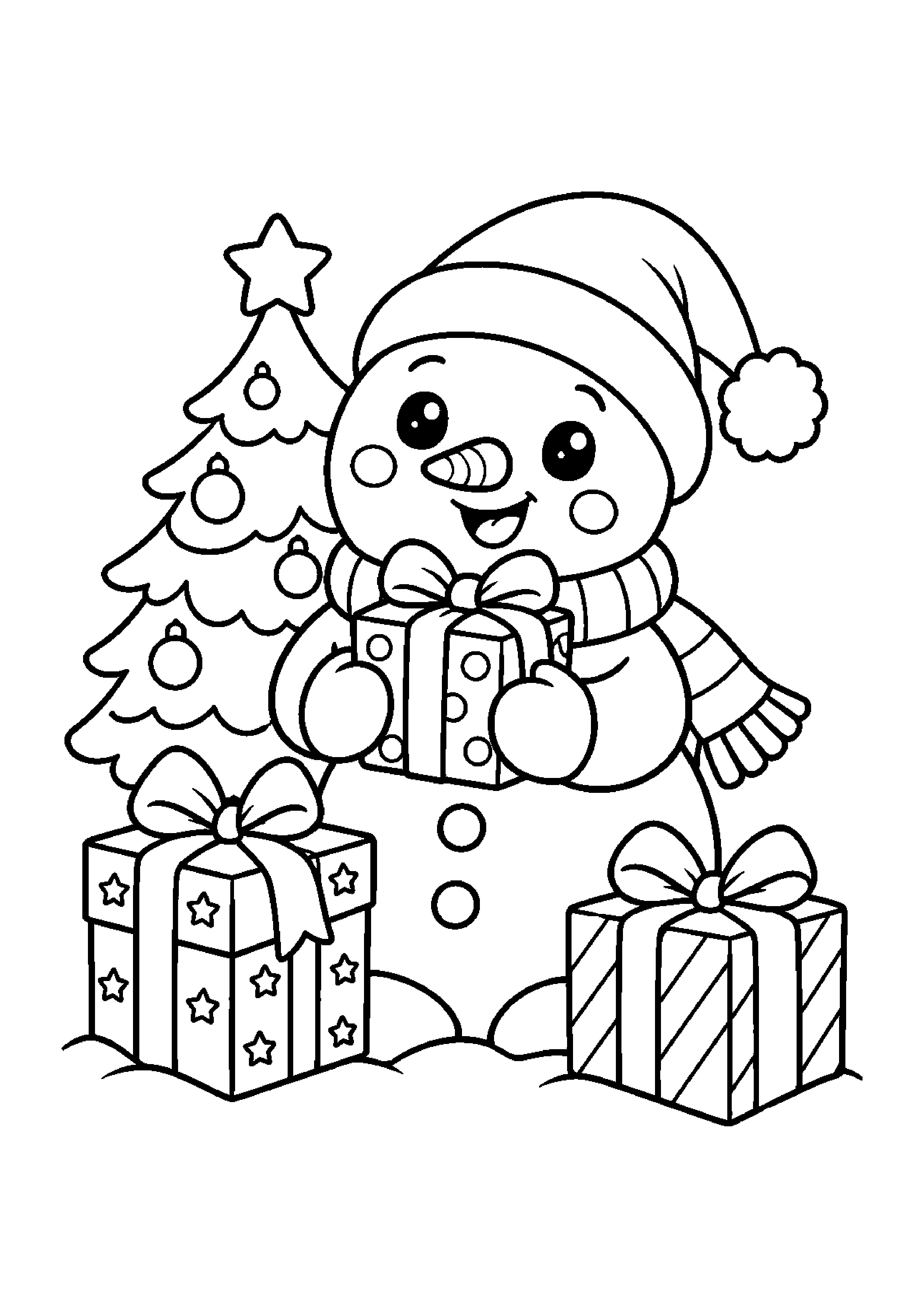 Coloriage bonhomme sous les flocons, composition 20 de Noël à imprimer gratuitement