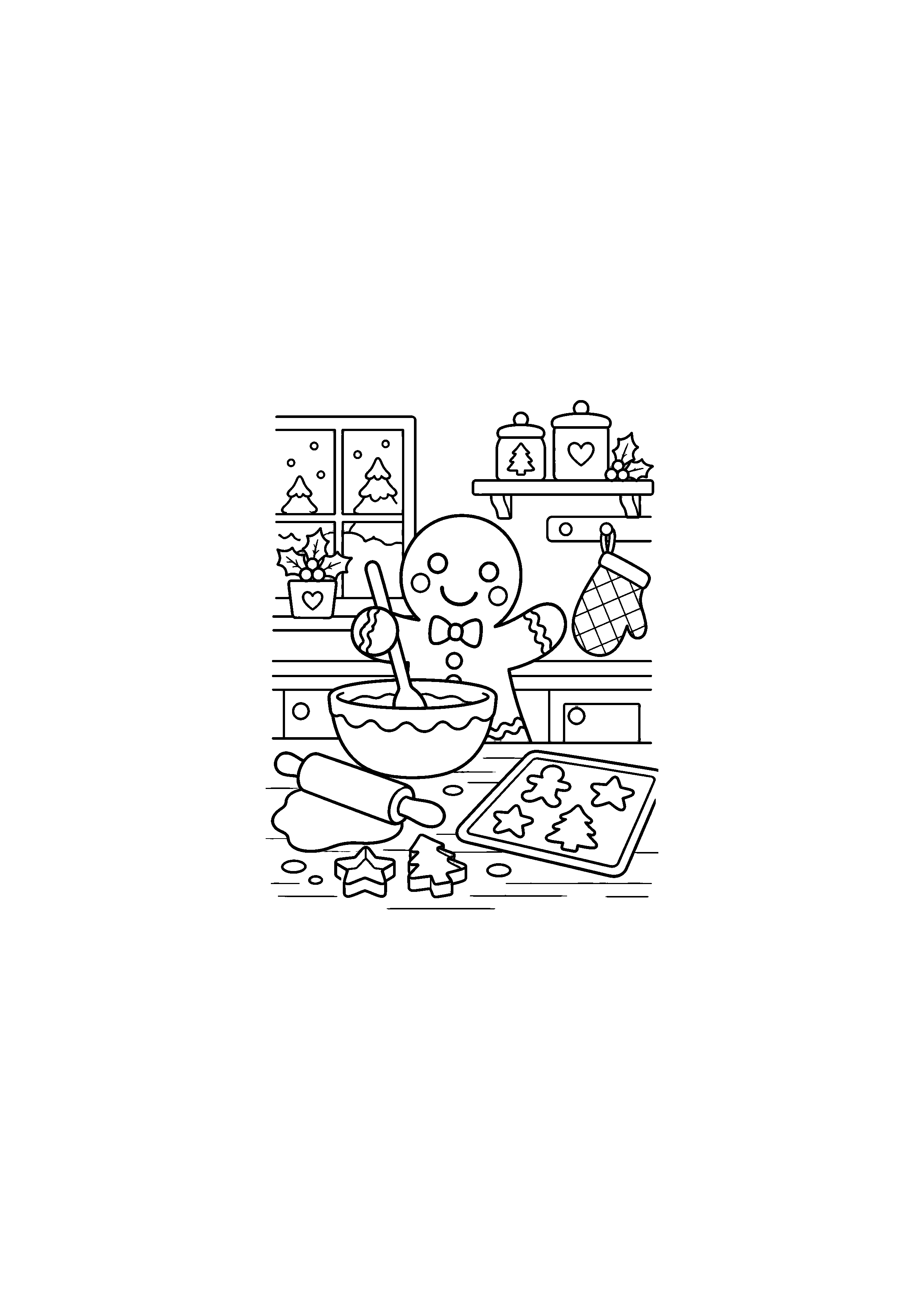 Coloriage famille de bonshommes en pain d’épice, composition 6 de Noël à imprimer gratuitement