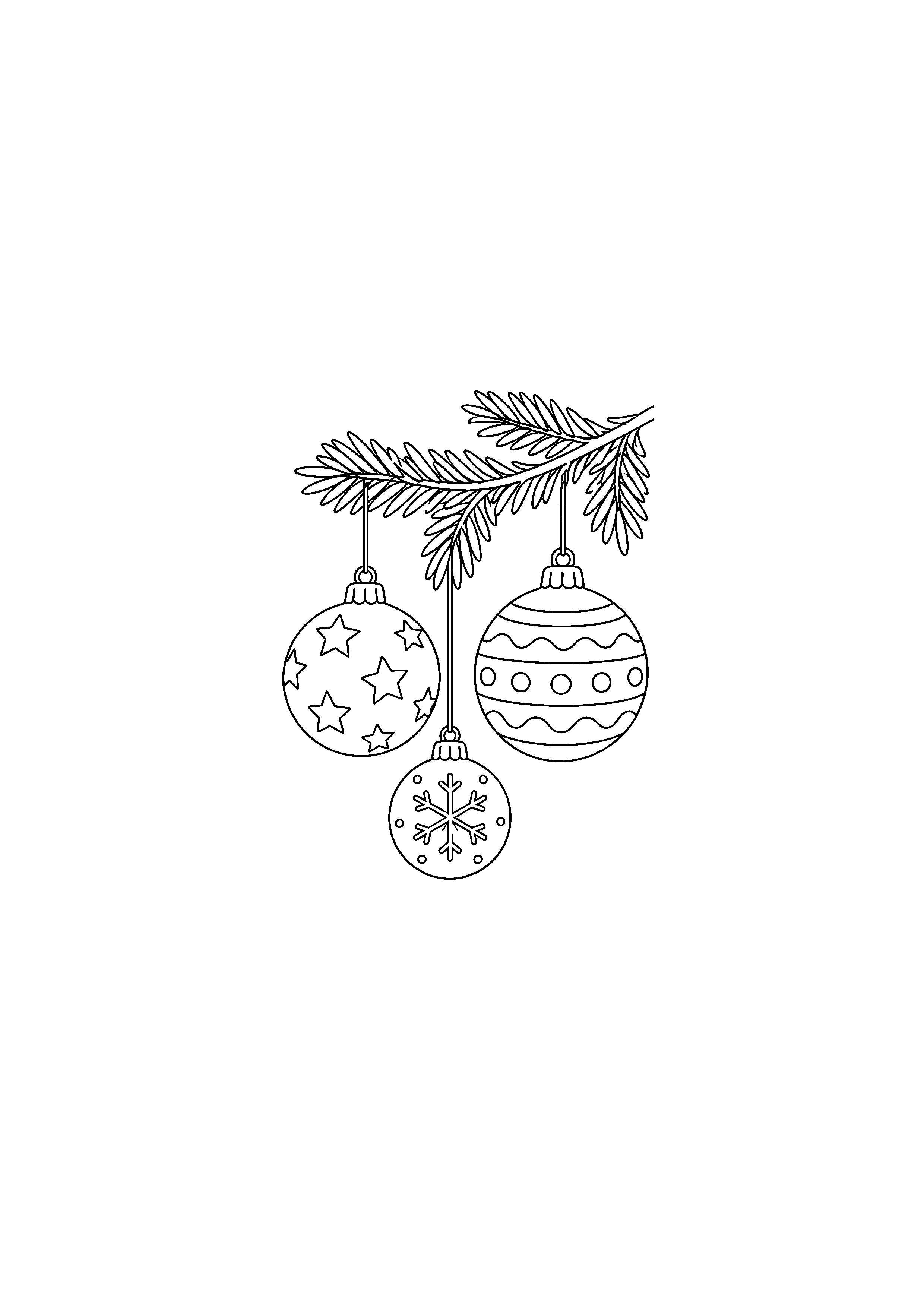 Coloriage boules dans le sapin, composition 22 de Noël à imprimer gratuitement