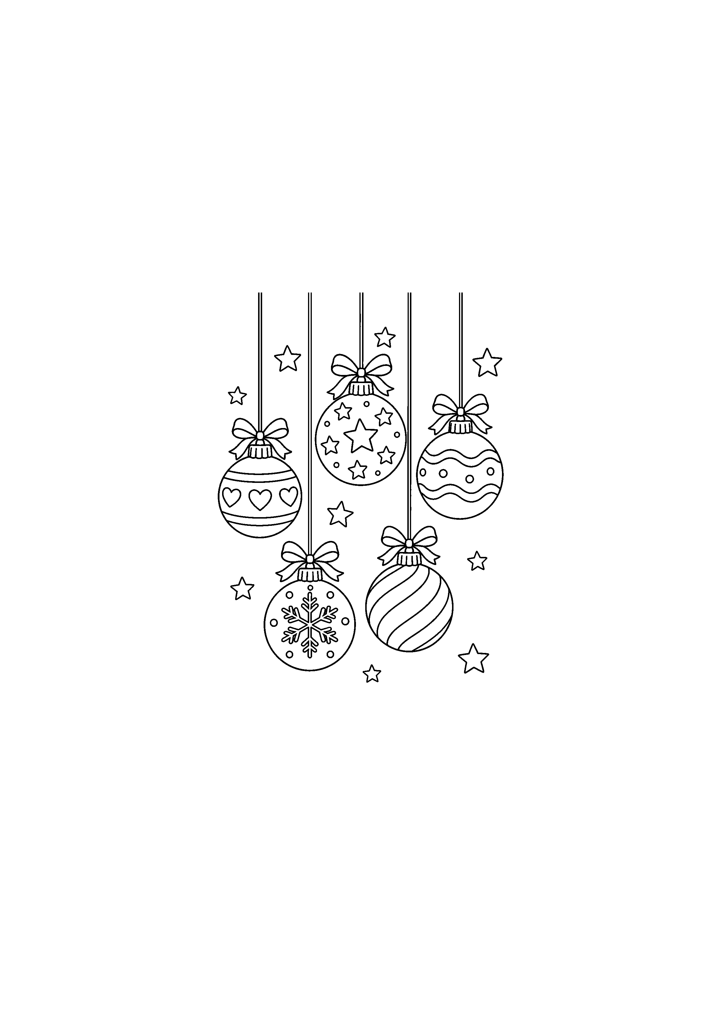 Coloriage trois boules suspendues, composition 26 de Noël à imprimer gratuitement