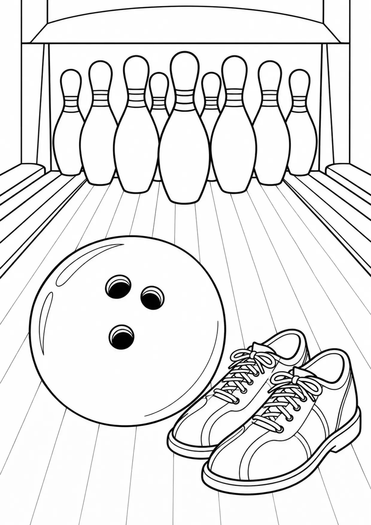 Coloriage bowling : grand équipement vu de face à imprimer