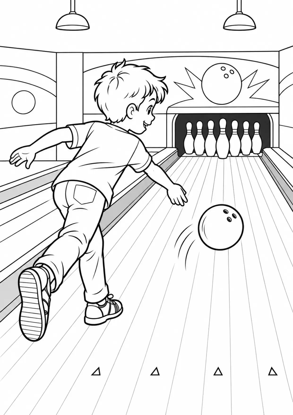 Coloriage bowling : sportif en action avec un geste simple à imprimer