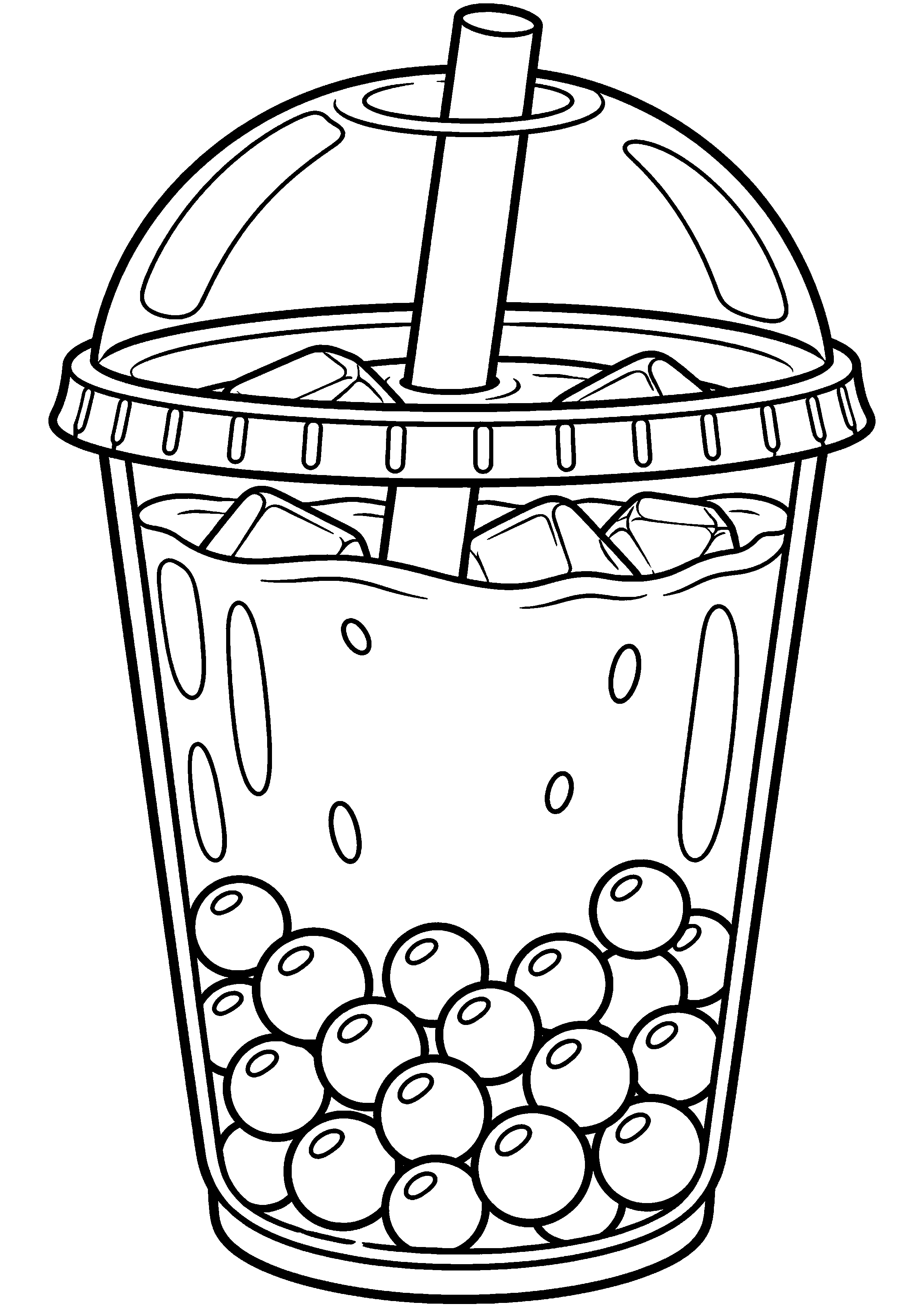Coloriage bubble tea en gros plan sur les perles et la boisson à imprimer