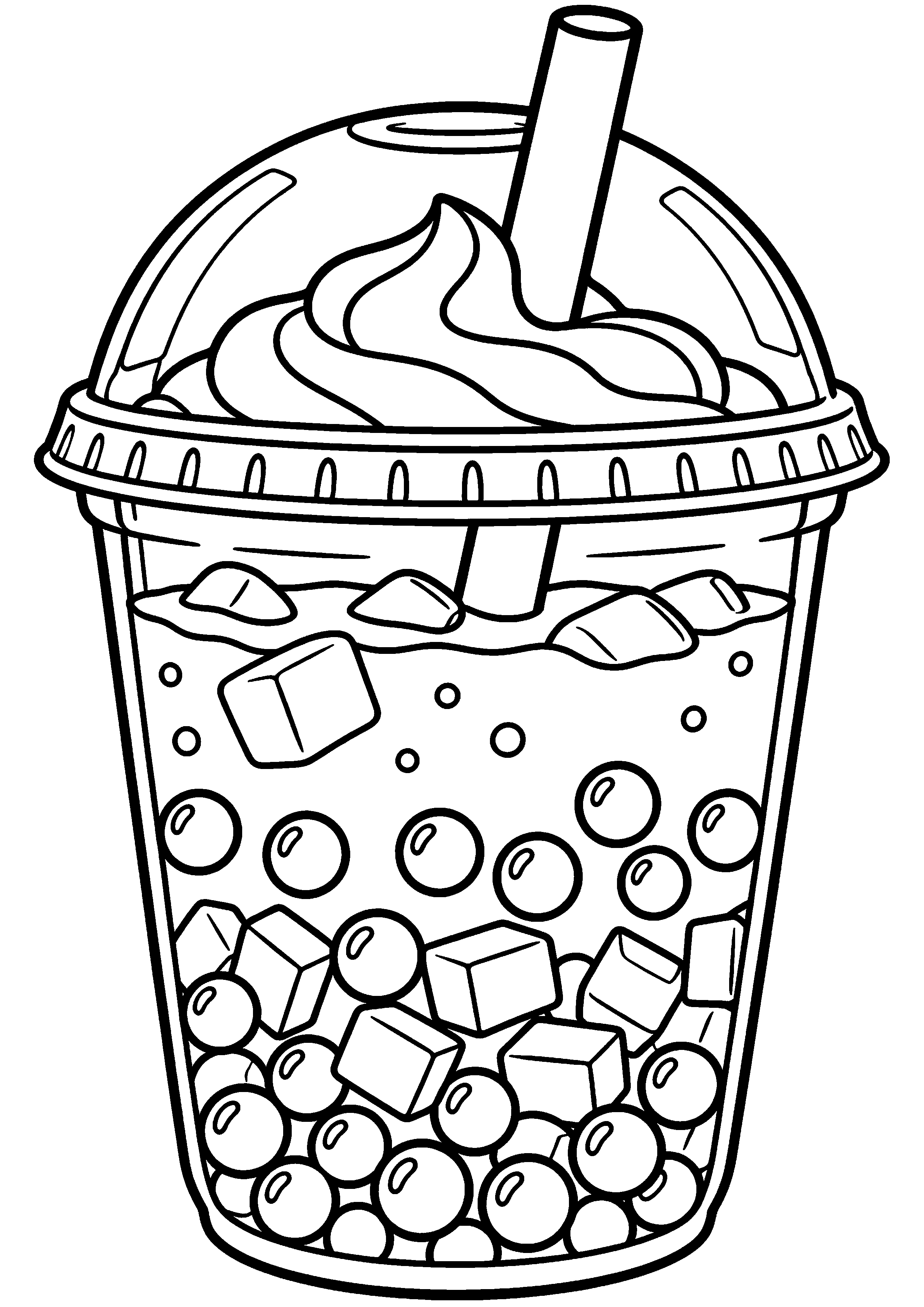 Grand coloriage d’un bubble tea en version classique simplifiée, contours noirs nets sur fond blanc