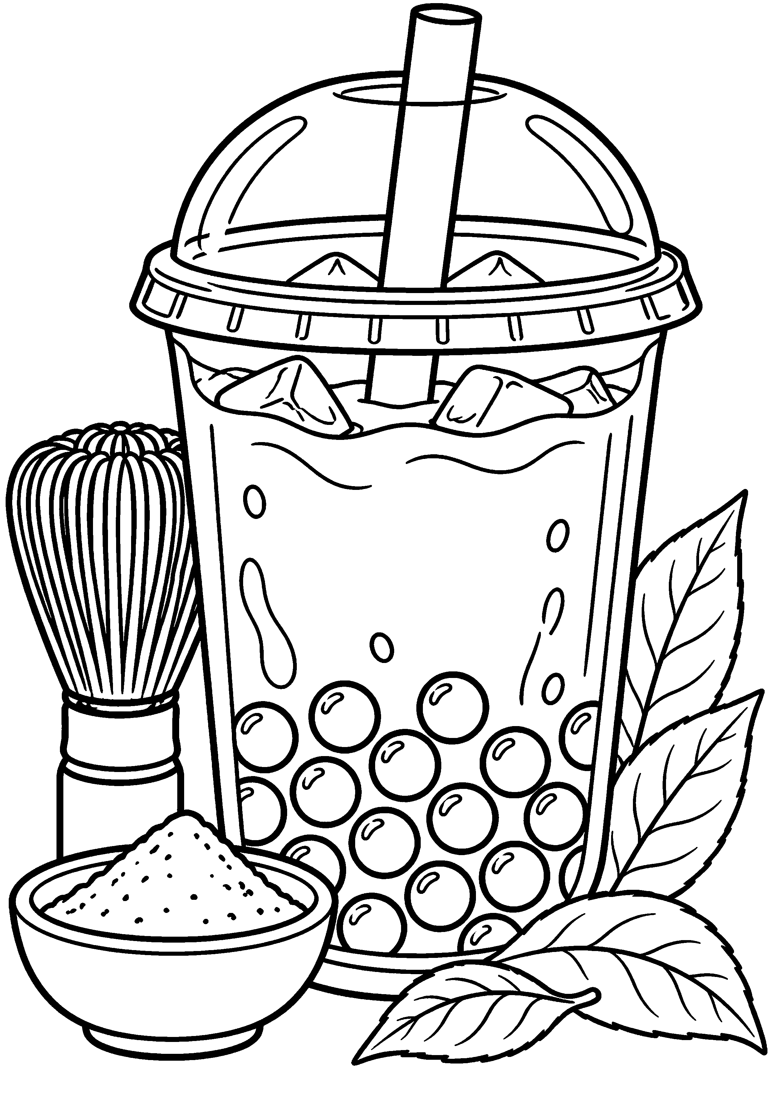 Grand coloriage d’un bubble tea en version facile aux grandes zones, contours noirs nets sur fond blanc