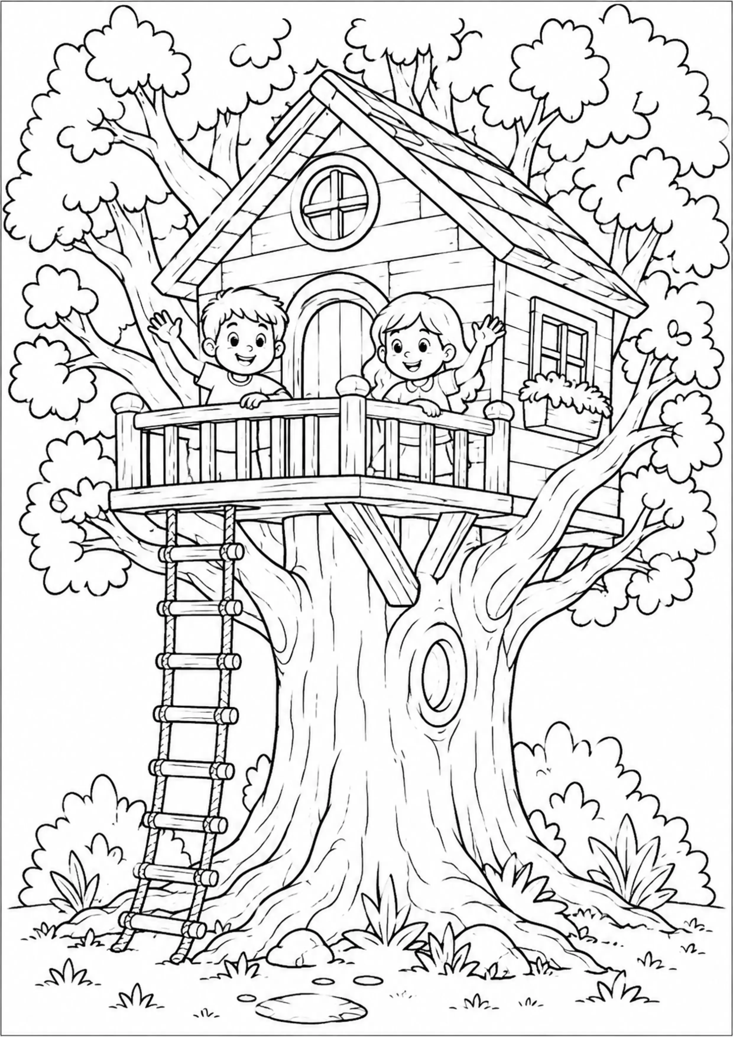 Coloriage cabane dans les arbres : 20 dessins à imprimer