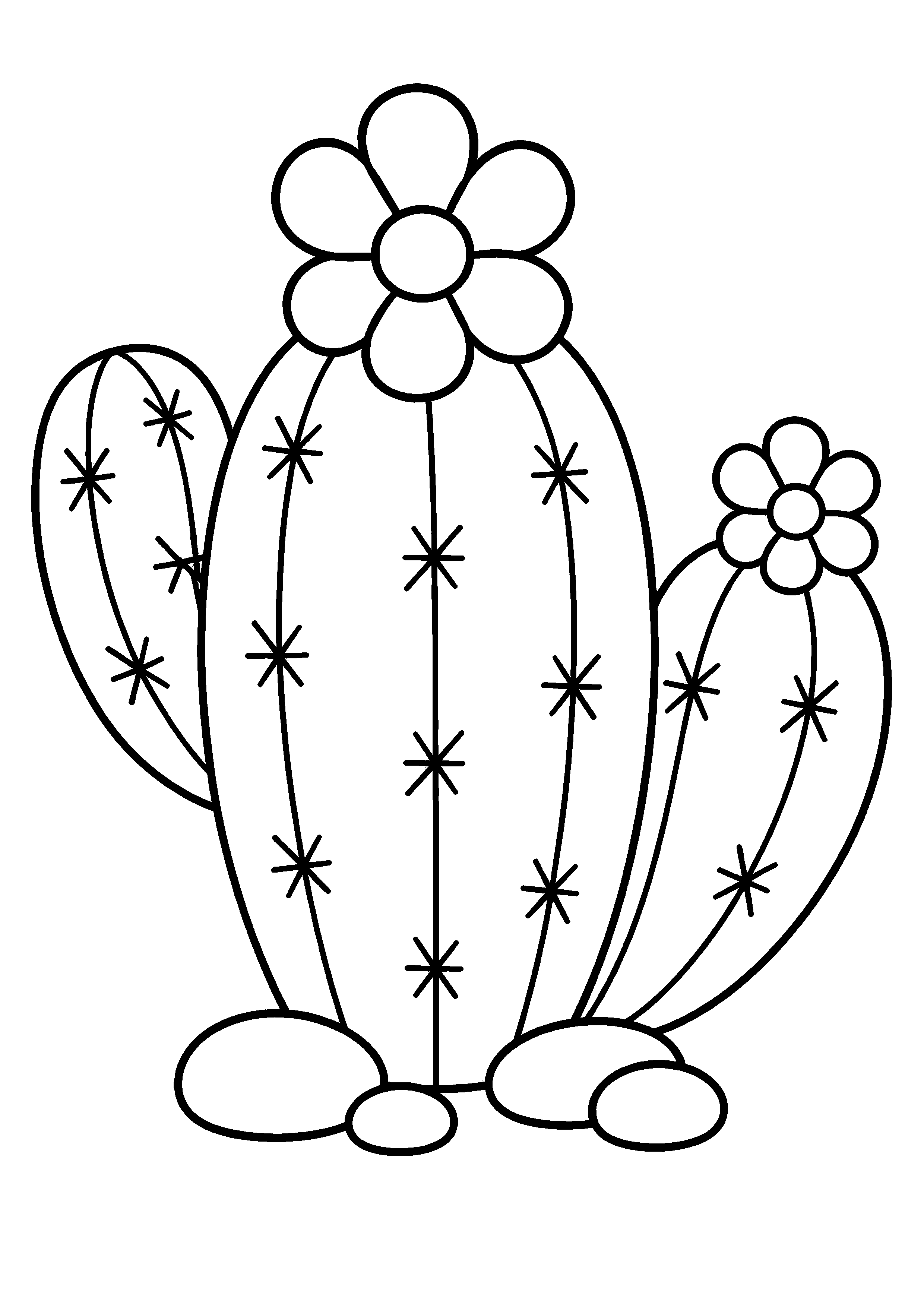 Coloriage cactus fleuri entouré de pierres à imprimer gratuitement