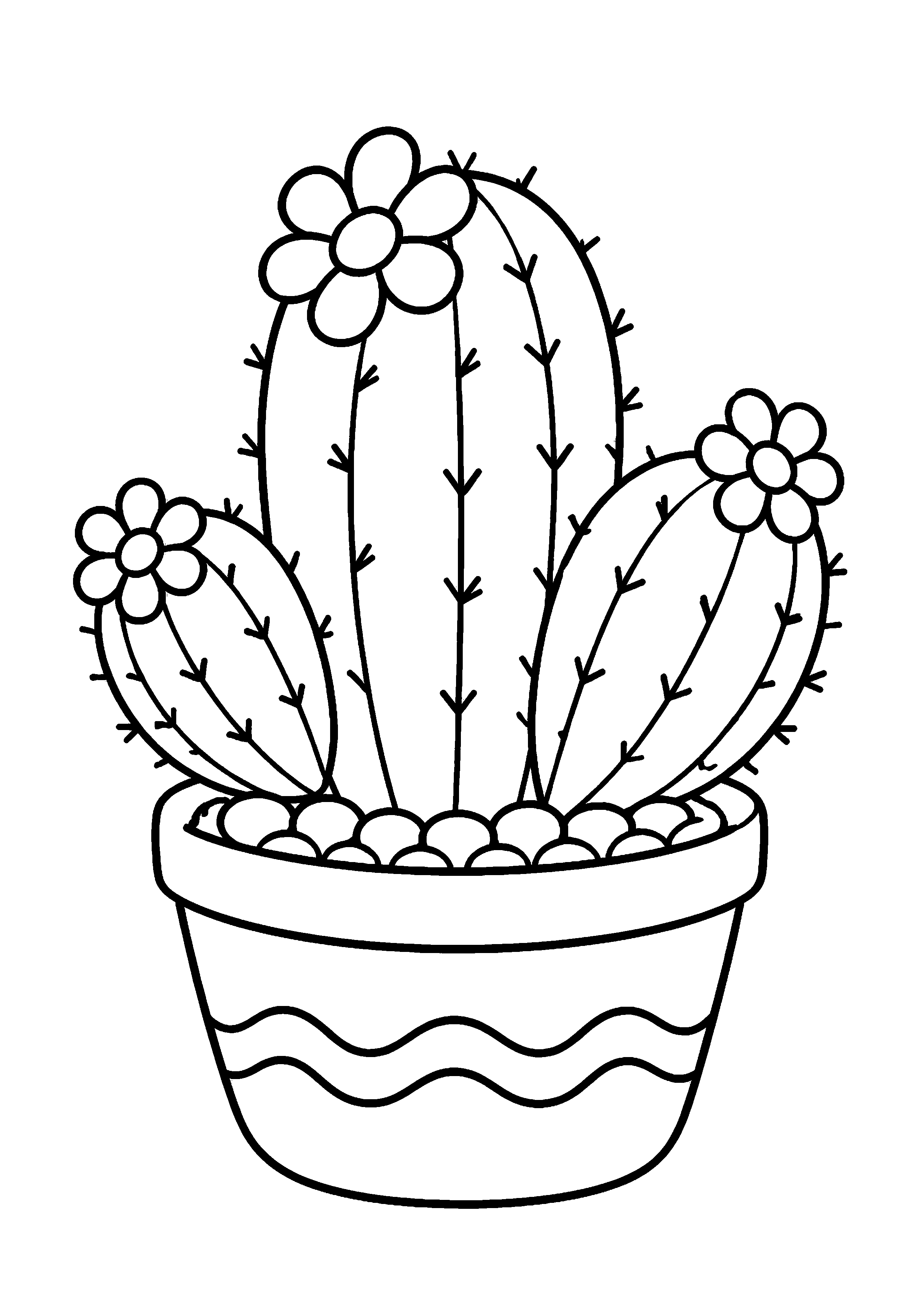 Coloriage composition de cactus fleuris en pot à imprimer gratuitement