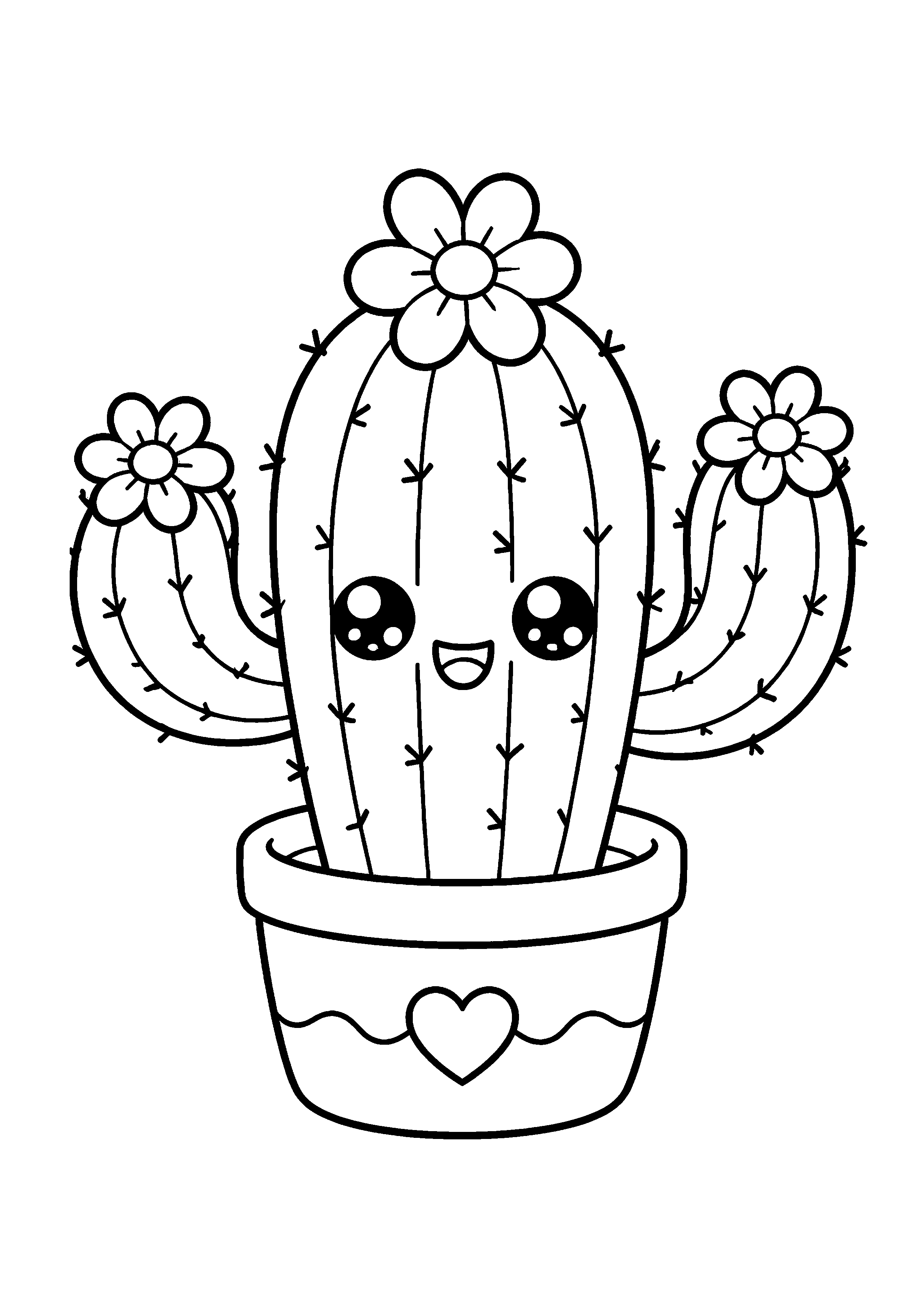 Coloriage cactus kawaii souriant en pot à imprimer gratuitement