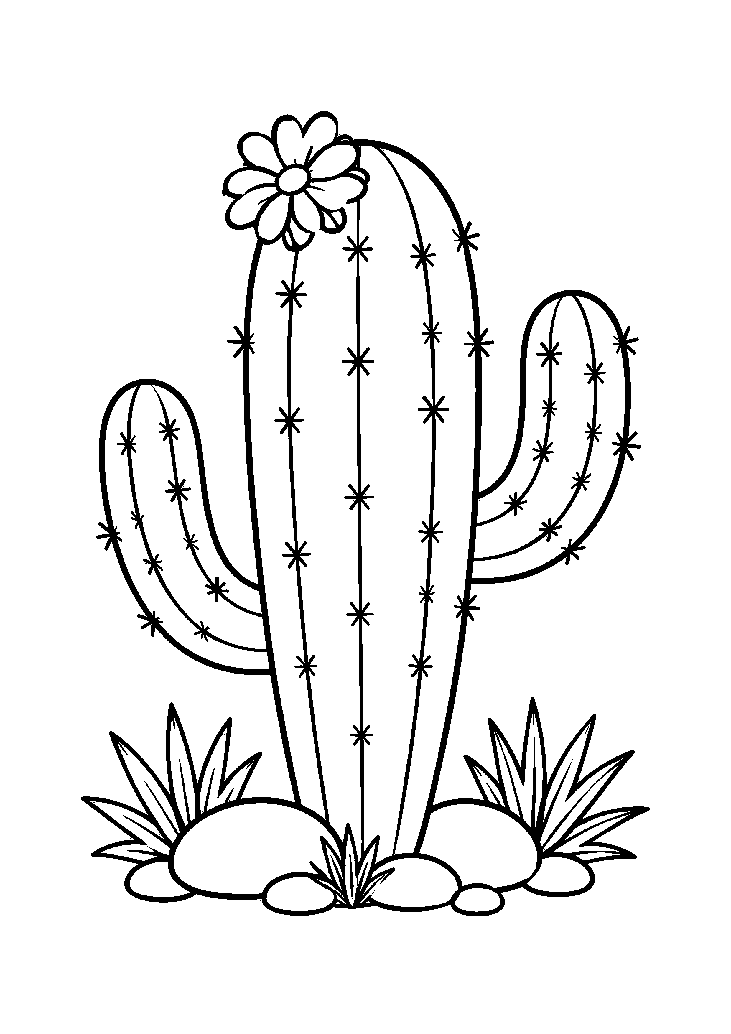 Coloriage cactus fleuri avec plantes grasses à imprimer gratuitement