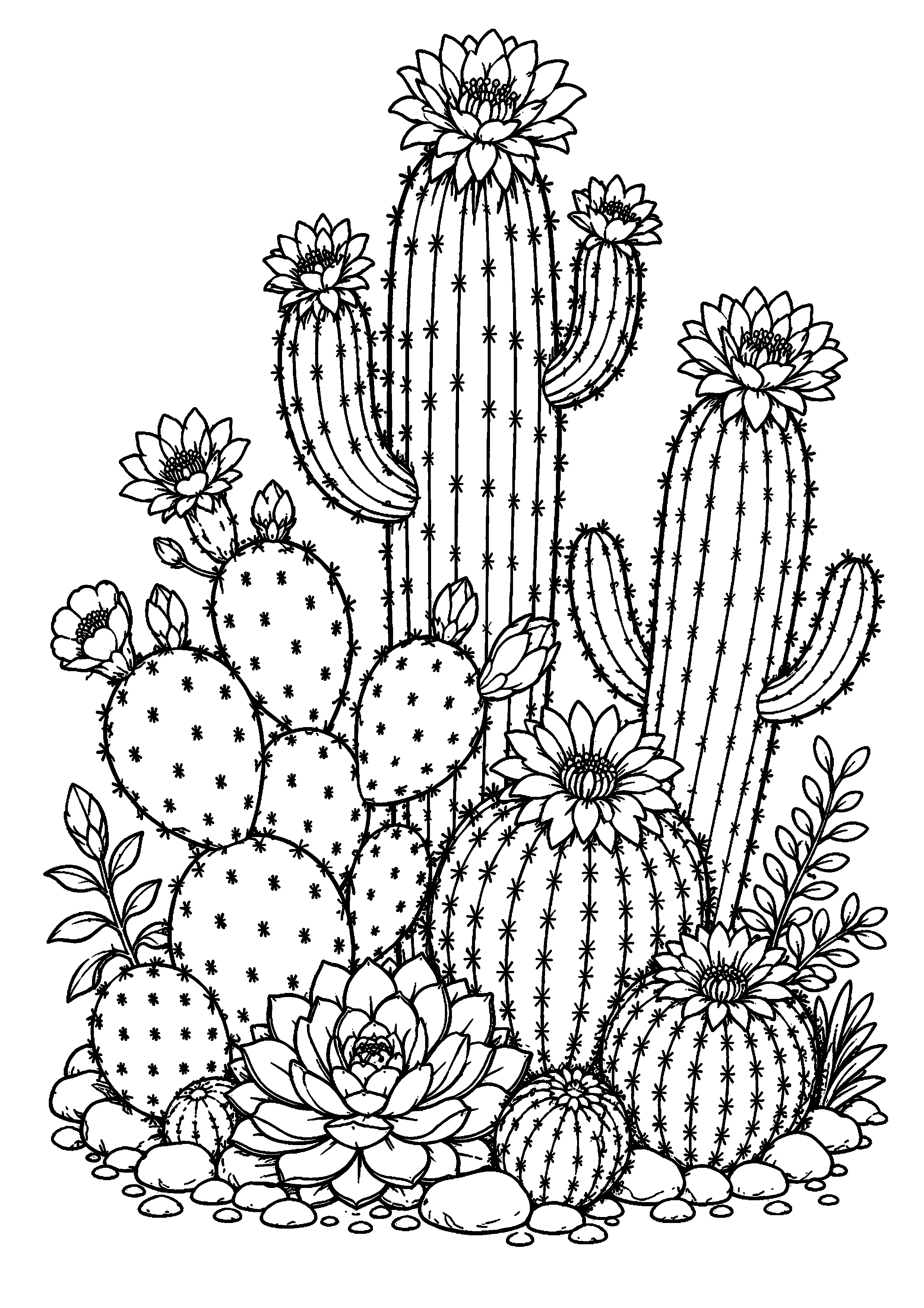 Coloriage grande collection de cactus et plantes grasses à imprimer gratuitement