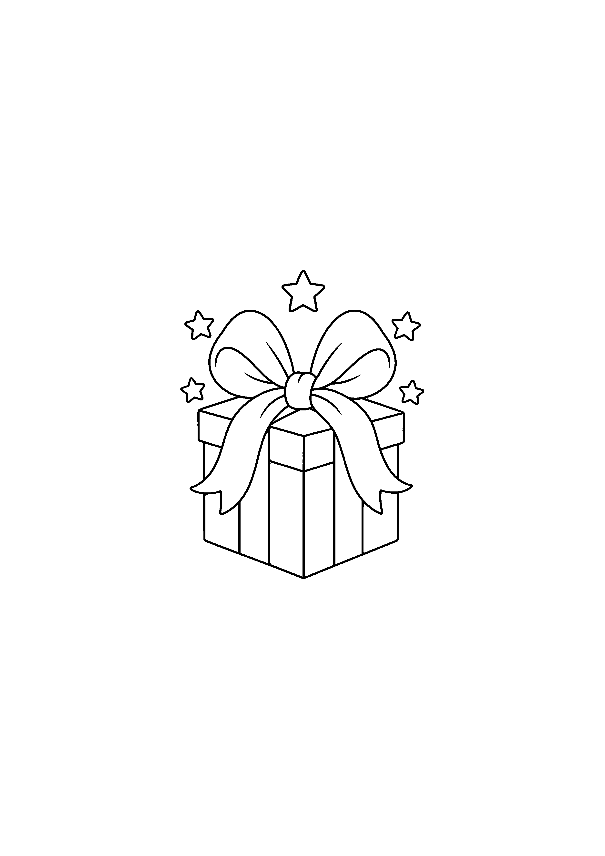 Coloriage cadeau seul avec gros nœud, composition 2 à imprimer