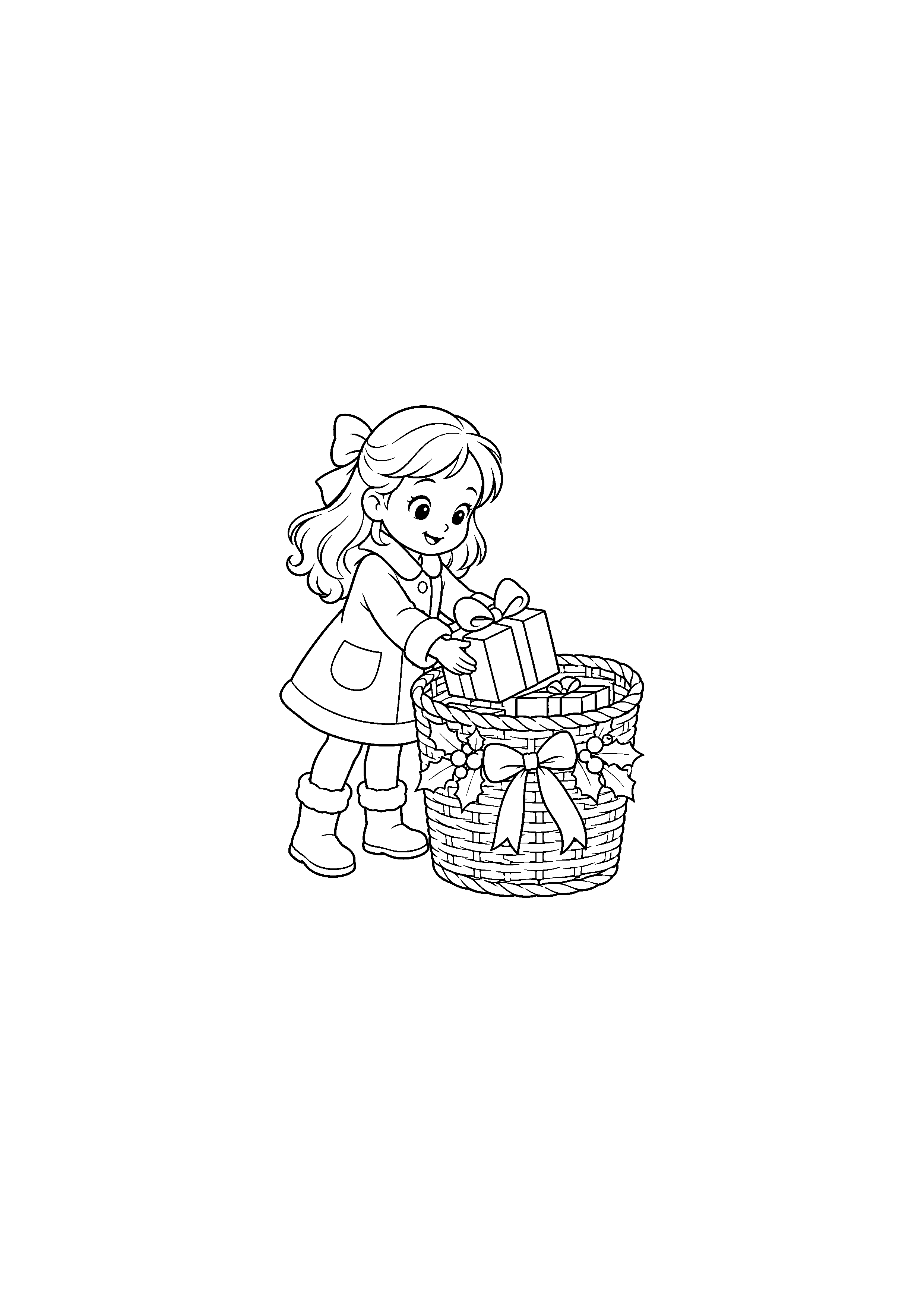 Coloriage cadeau seul avec gros nœud, composition 12 de Noël à imprimer gratuitement