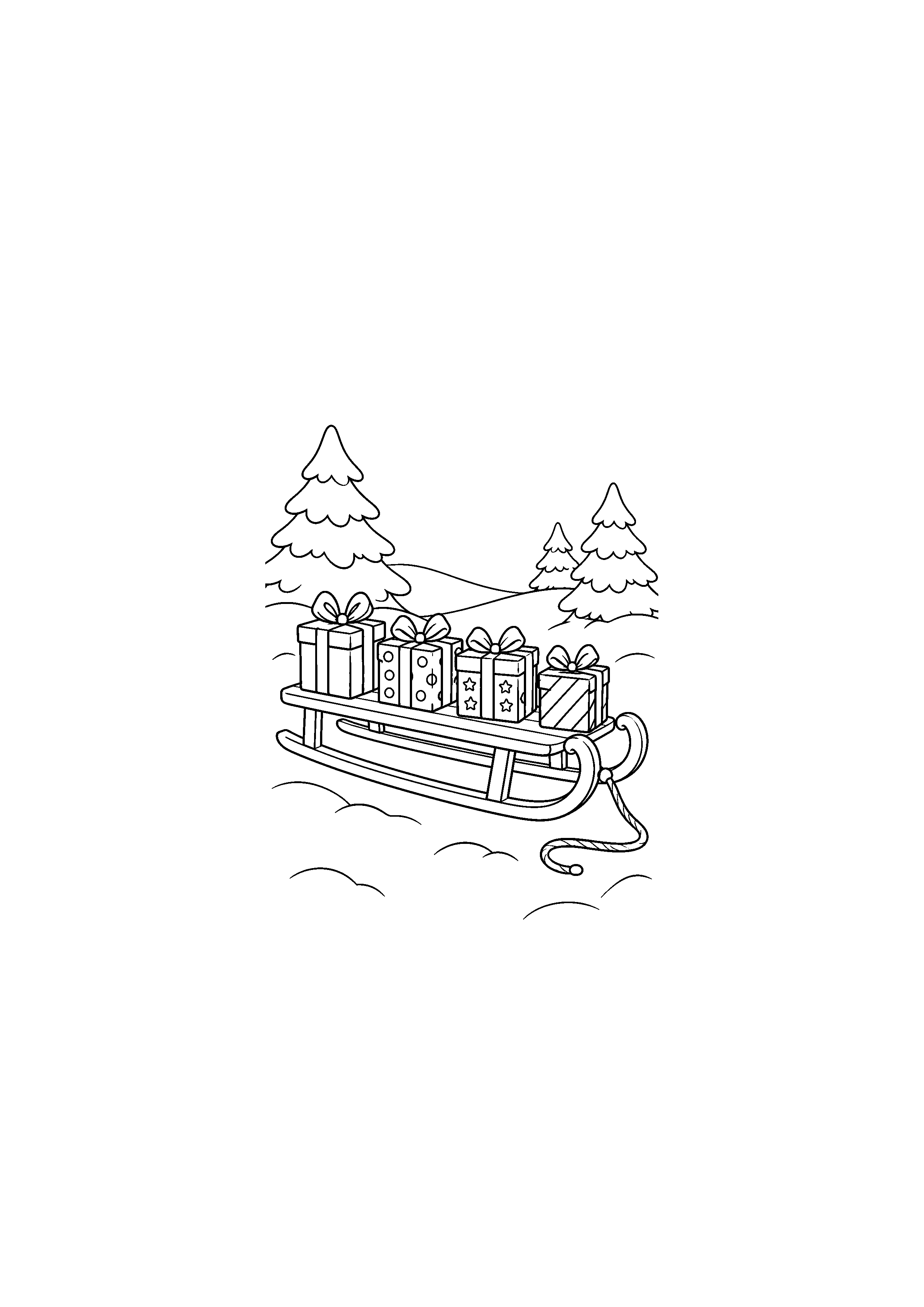 Coloriage enfant ouvrant un cadeau, composition 14 de Noël à imprimer gratuitement
