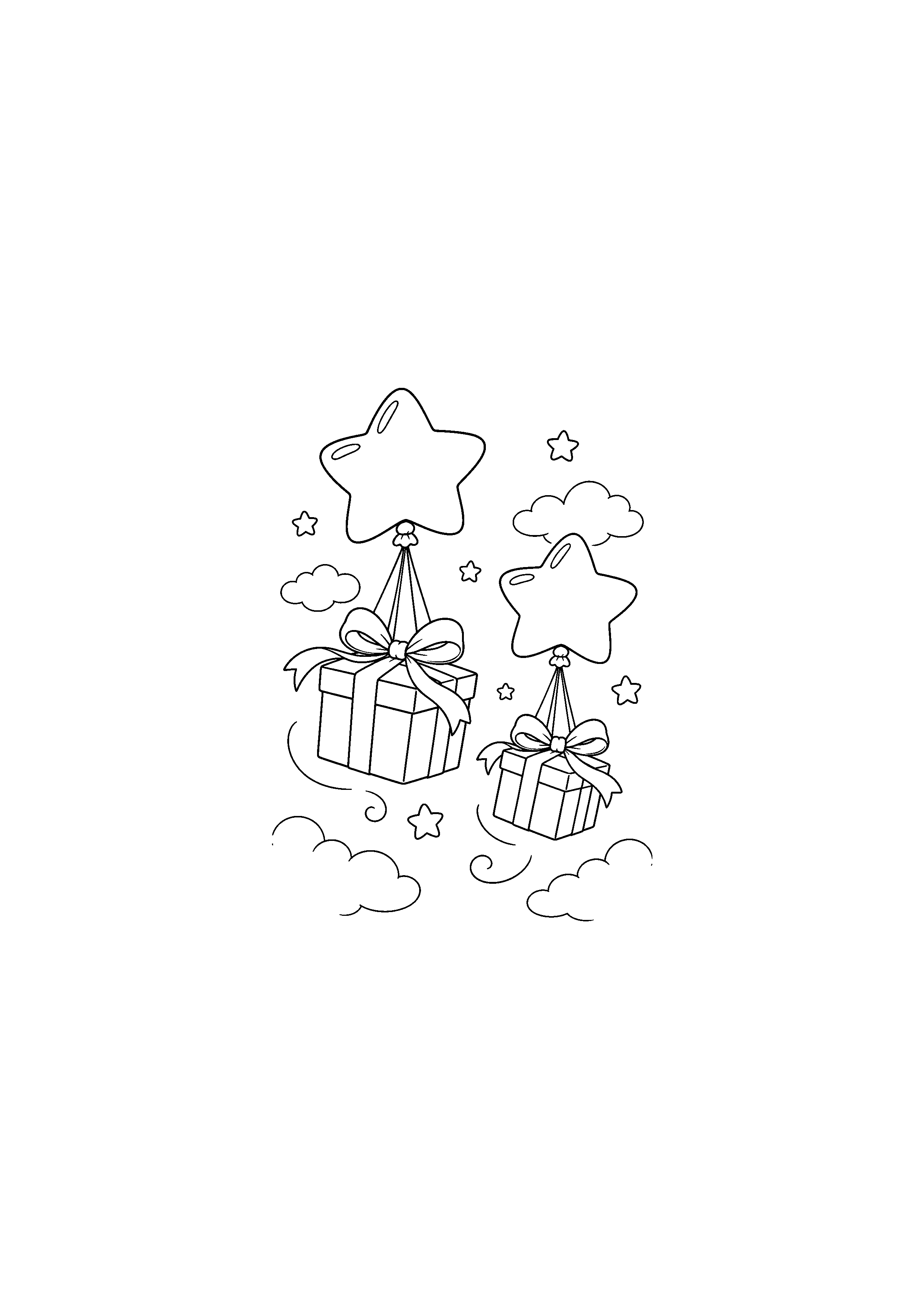 Coloriage paquets avec rubans, composition 16 de Noël à imprimer gratuitement
