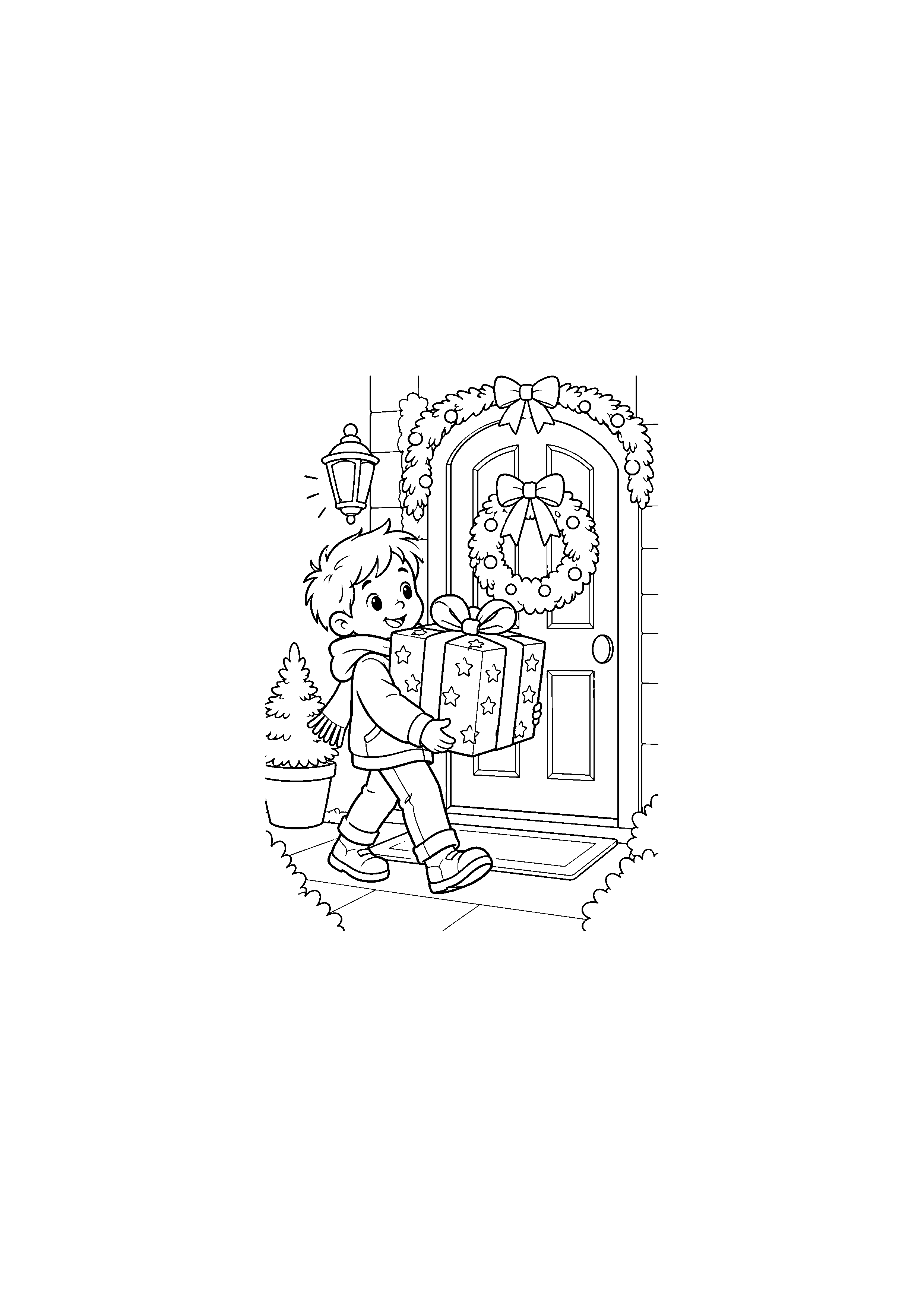 Coloriage panier de cadeaux, composition 17 de Noël à imprimer gratuitement