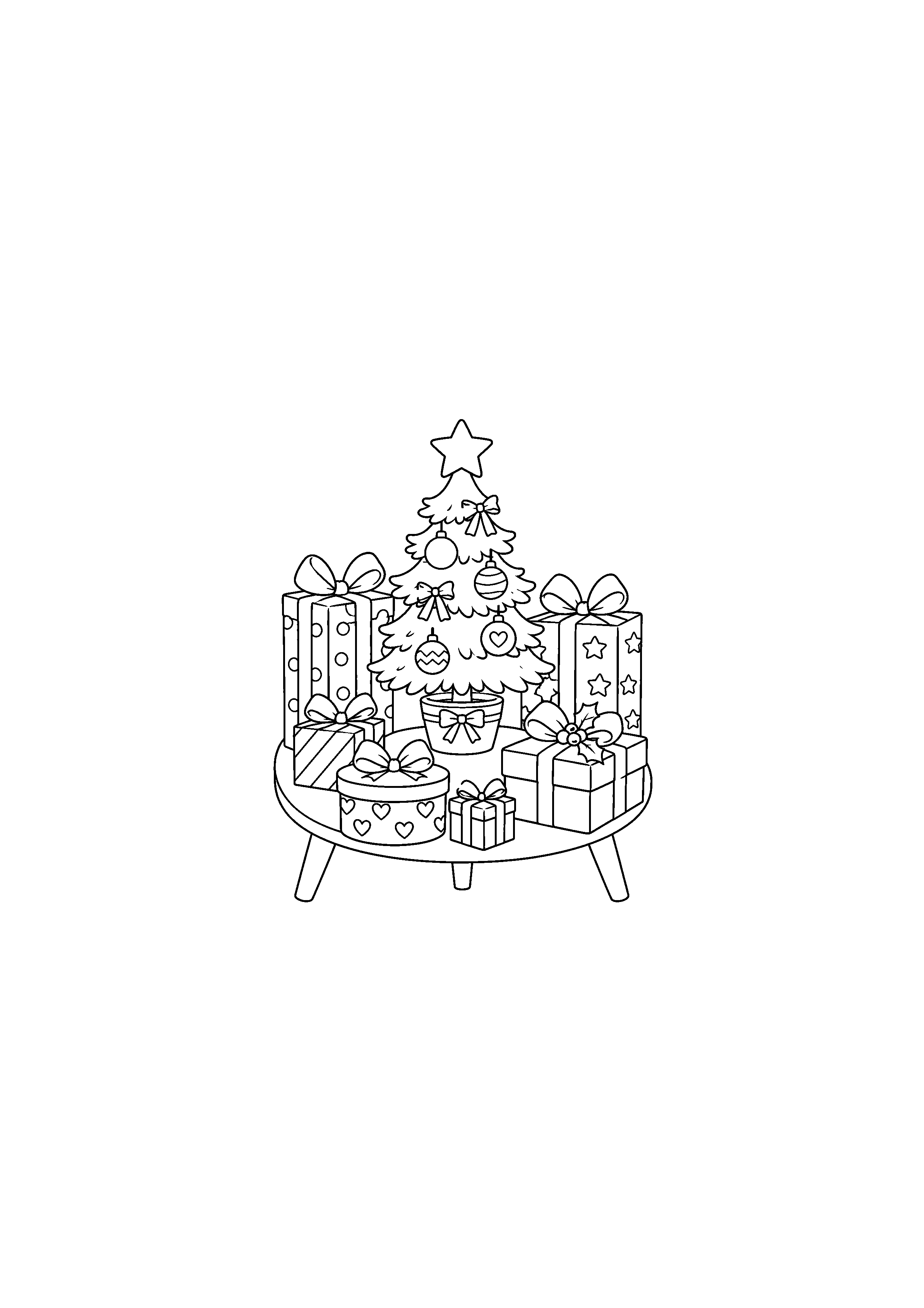 Coloriage cadeau devant la cheminée, composition 18 de Noël à imprimer gratuitement