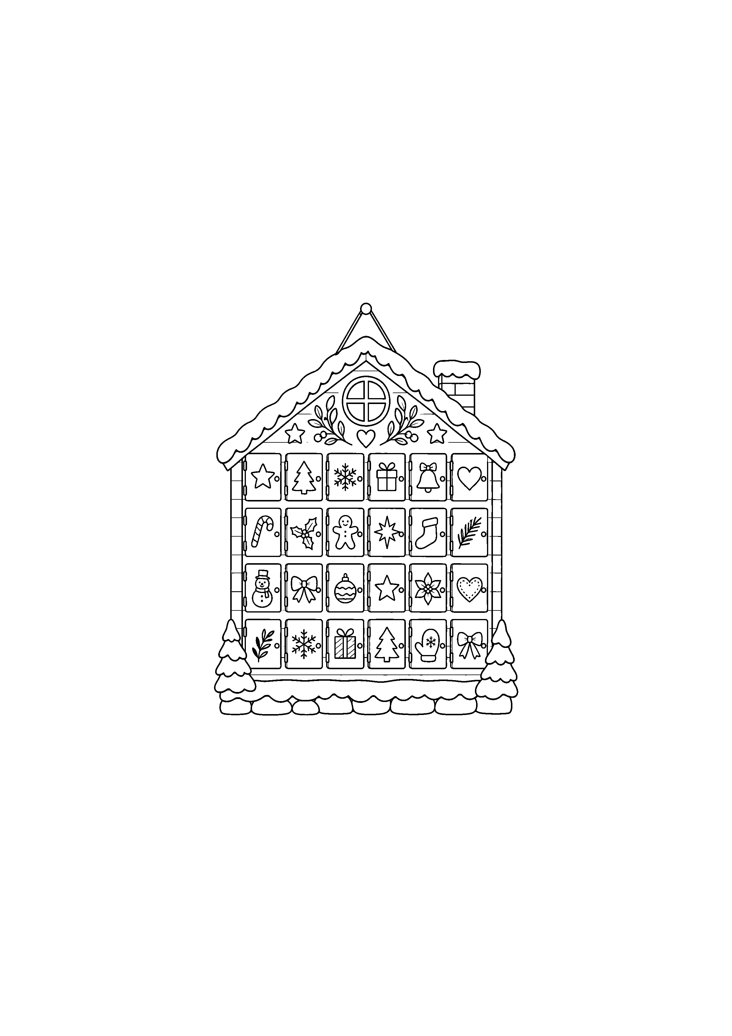 Coloriage calendrier décoré d’étoiles, composition 21 de Noël à imprimer gratuitement