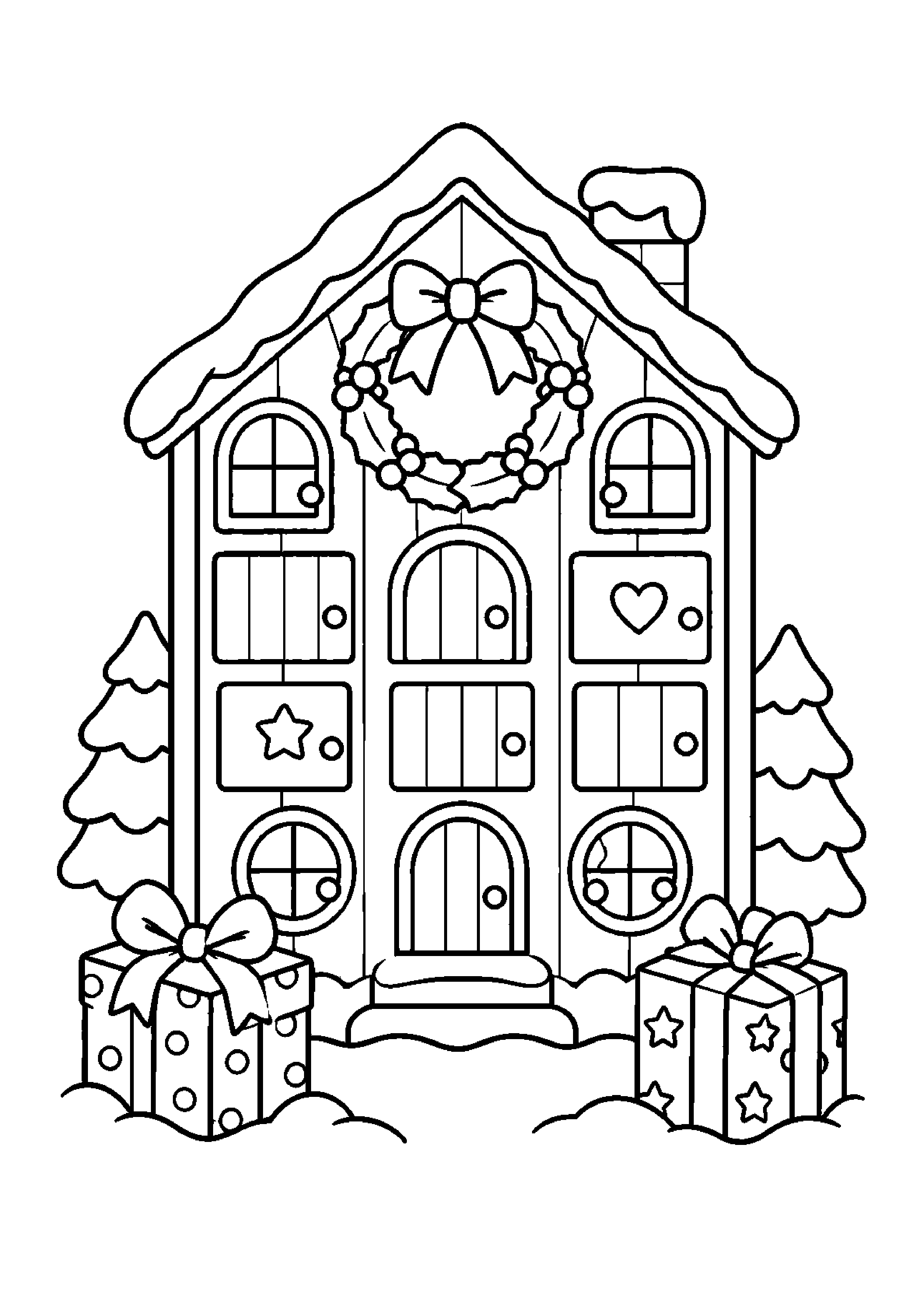Coloriage calendrier familial, composition 26 de Noël à imprimer gratuitement
