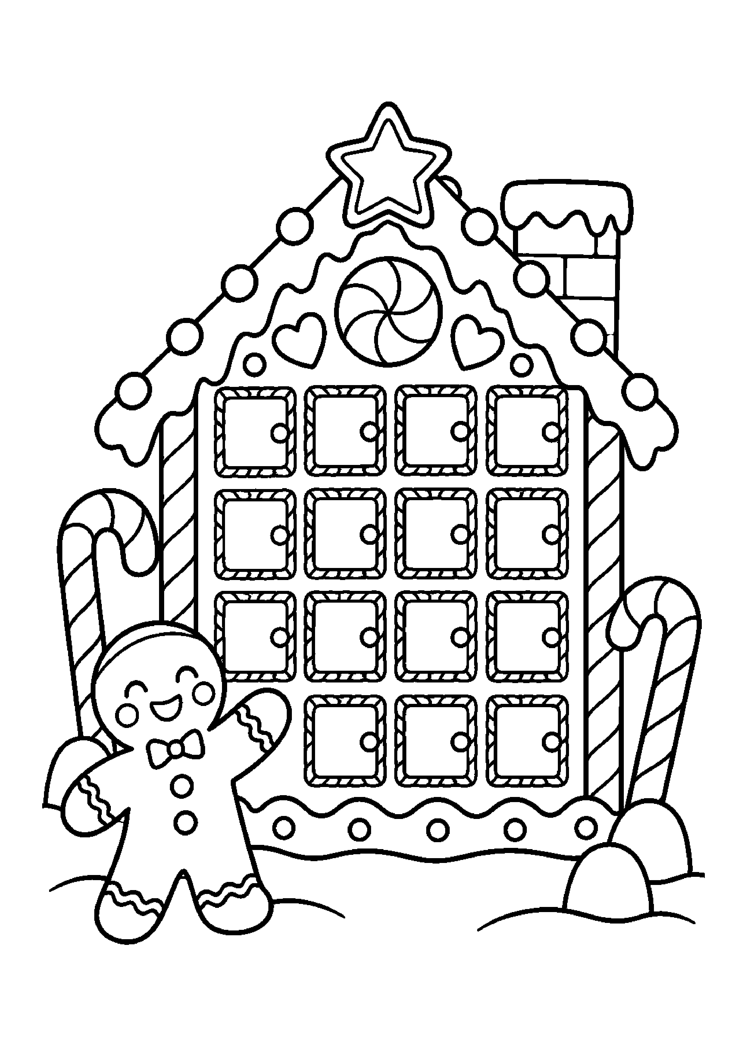 Coloriage calendrier à grandes cases sans chiffres, composition 28 de Noël à imprimer gratuitement