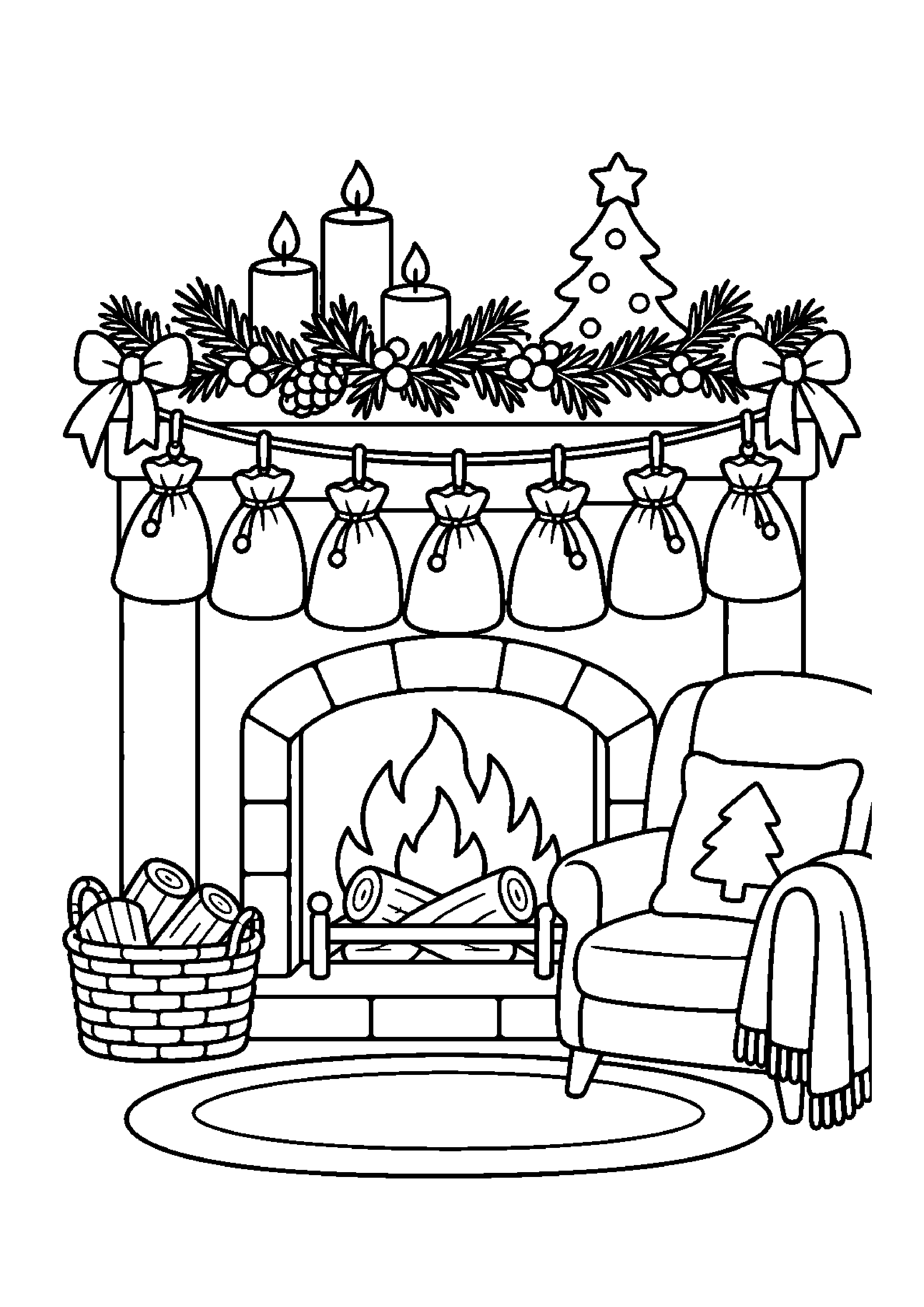 Coloriage calendrier décoré d’étoiles, composition 30 de Noël à imprimer gratuitement