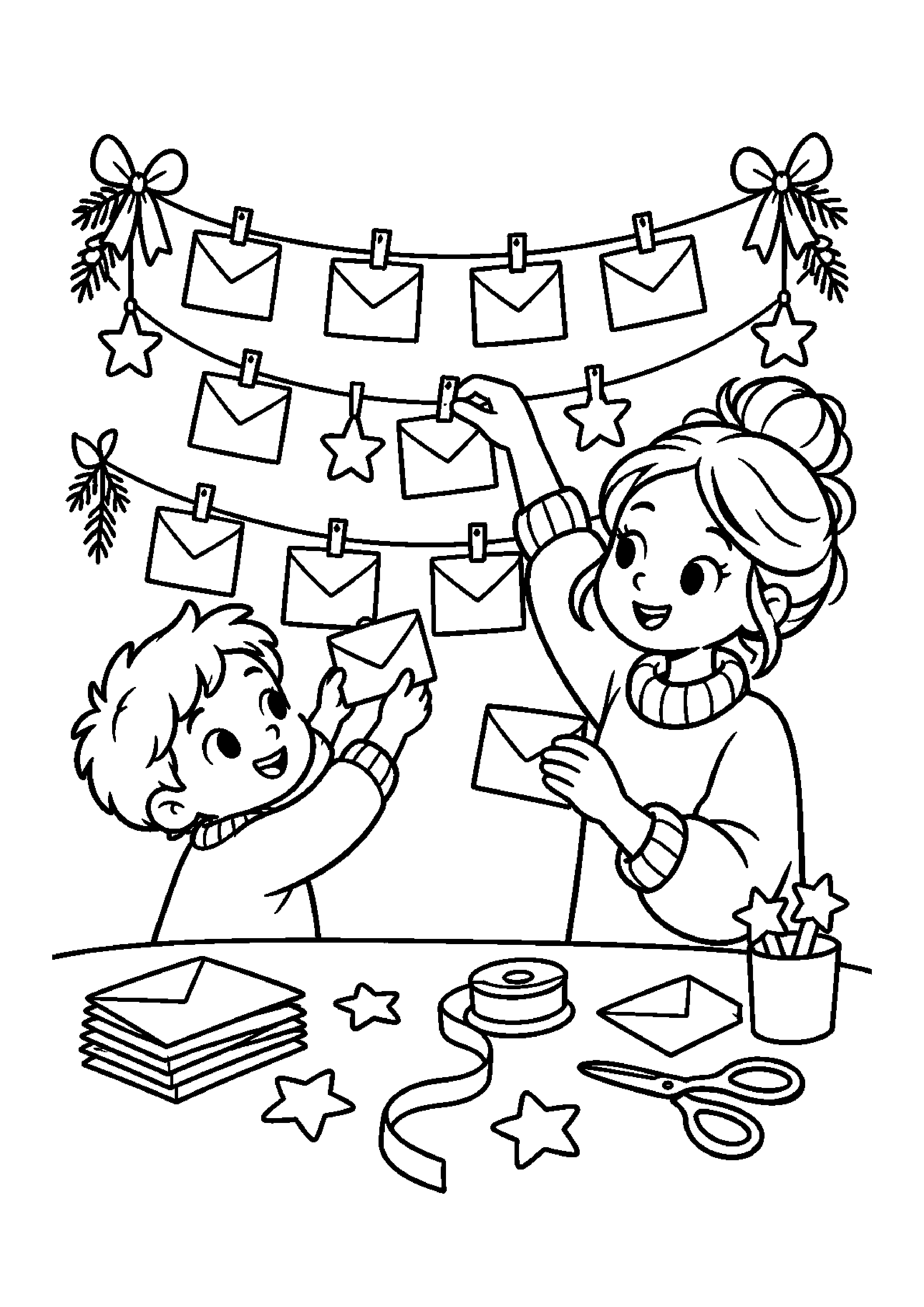 Coloriage calendrier décoré d’étoiles, composition 39 de Noël à imprimer gratuitement