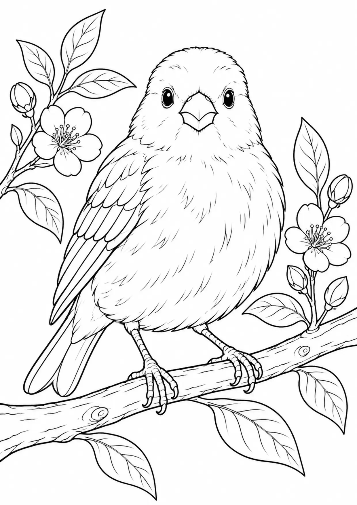 Coloriage canari : grand portrait de face aux contours simples à imprimer