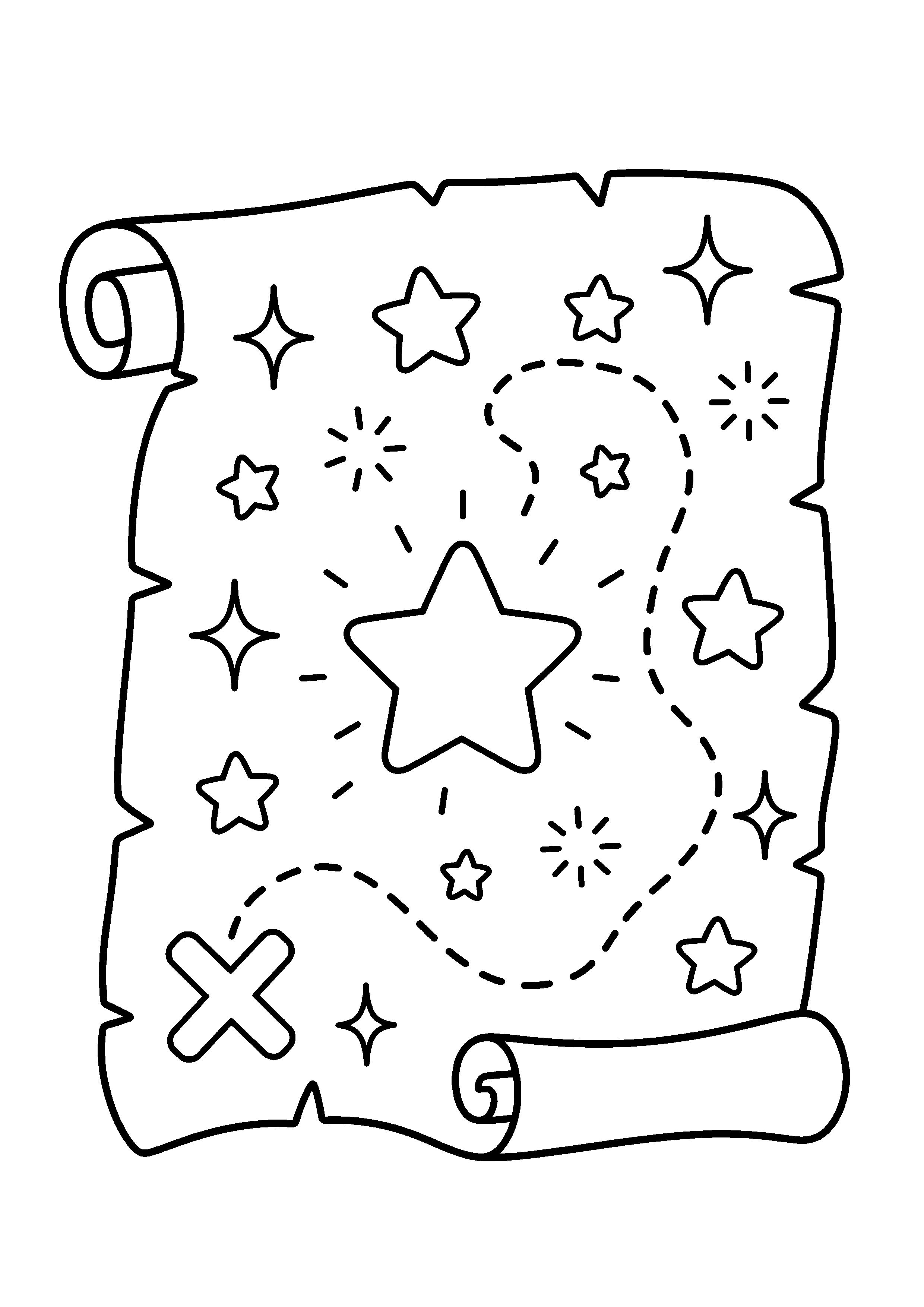 Coloriage carte au trésor étoilée avec parcours à imprimer gratuitement