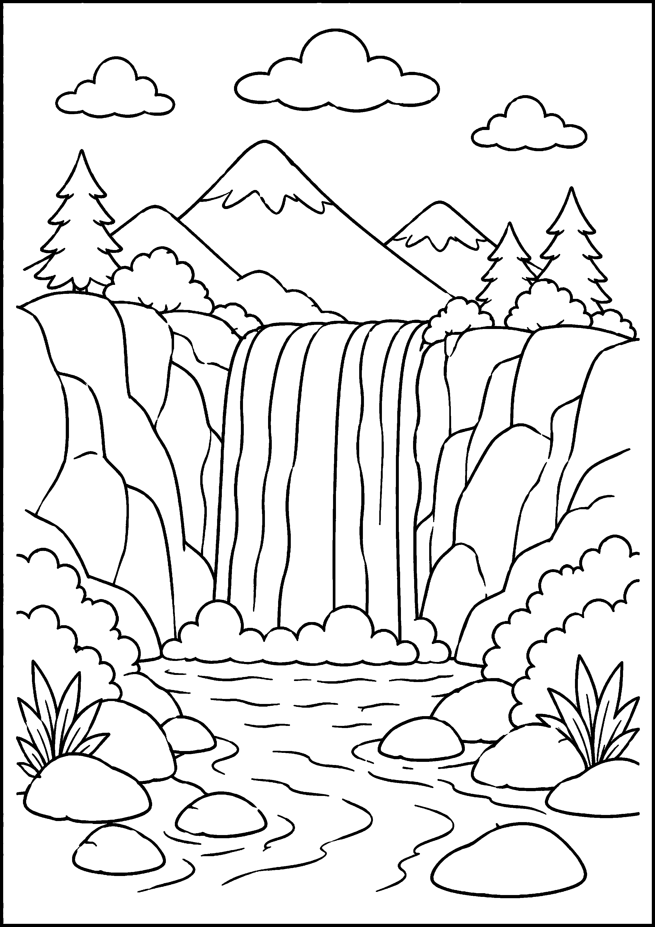 Coloriage grande cascade de montagne à imprimer