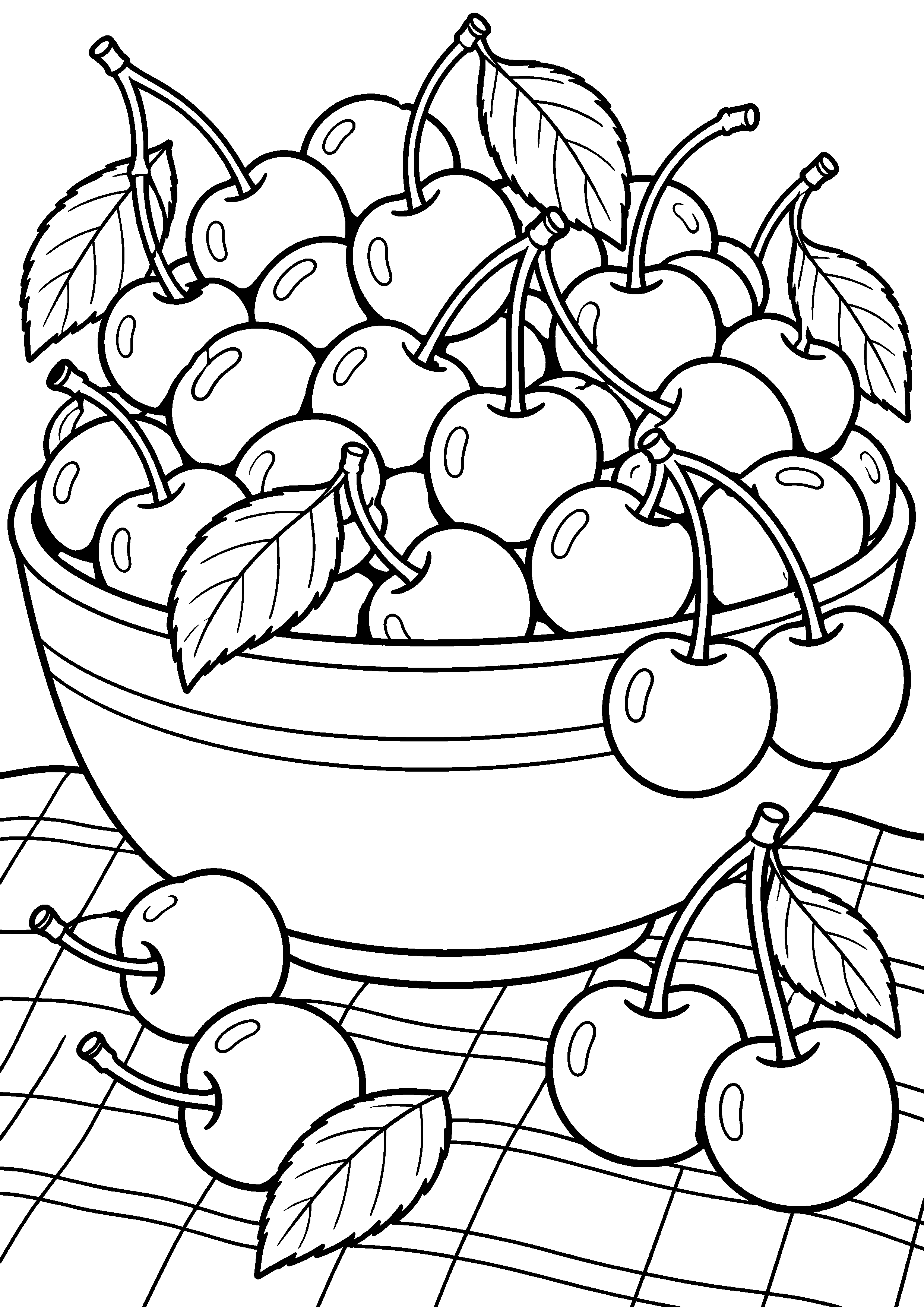 Coloriage cerise vue de dessus en pleine page à imprimer