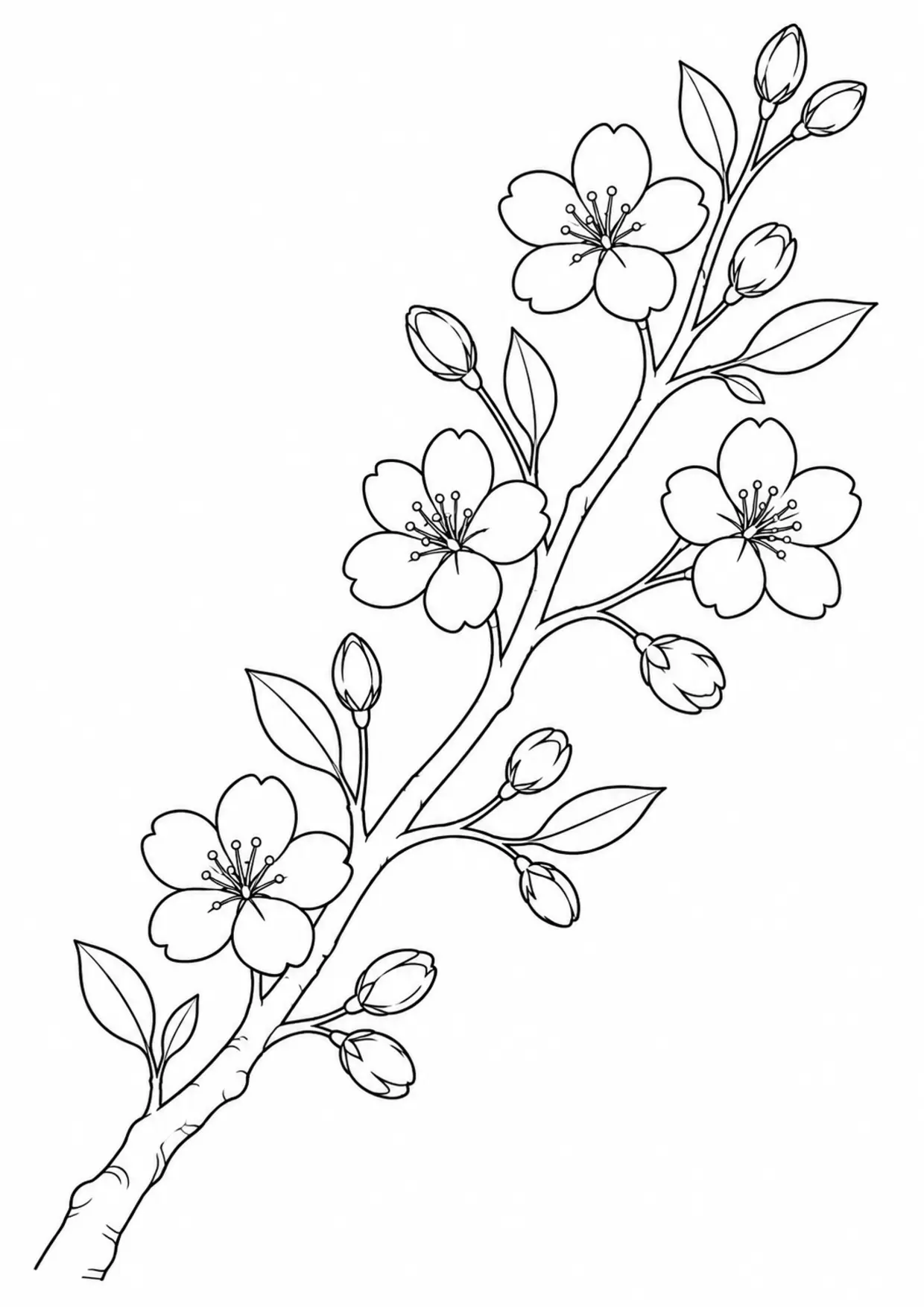 Coloriage cerisier en fleurs à imprimer montrant fleurs, illustration 3
