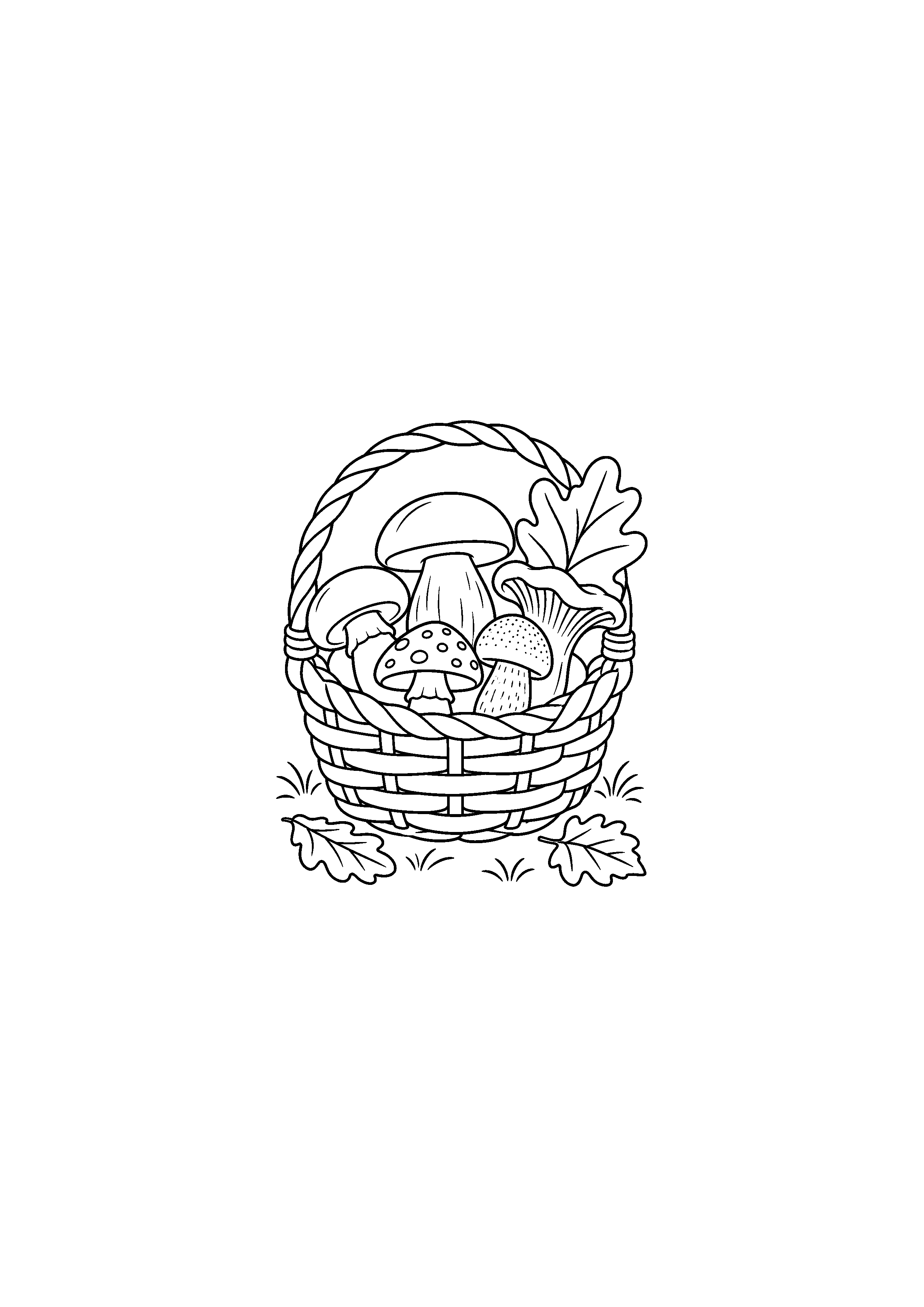 Coloriage panier de champignons de formes variées à imprimer