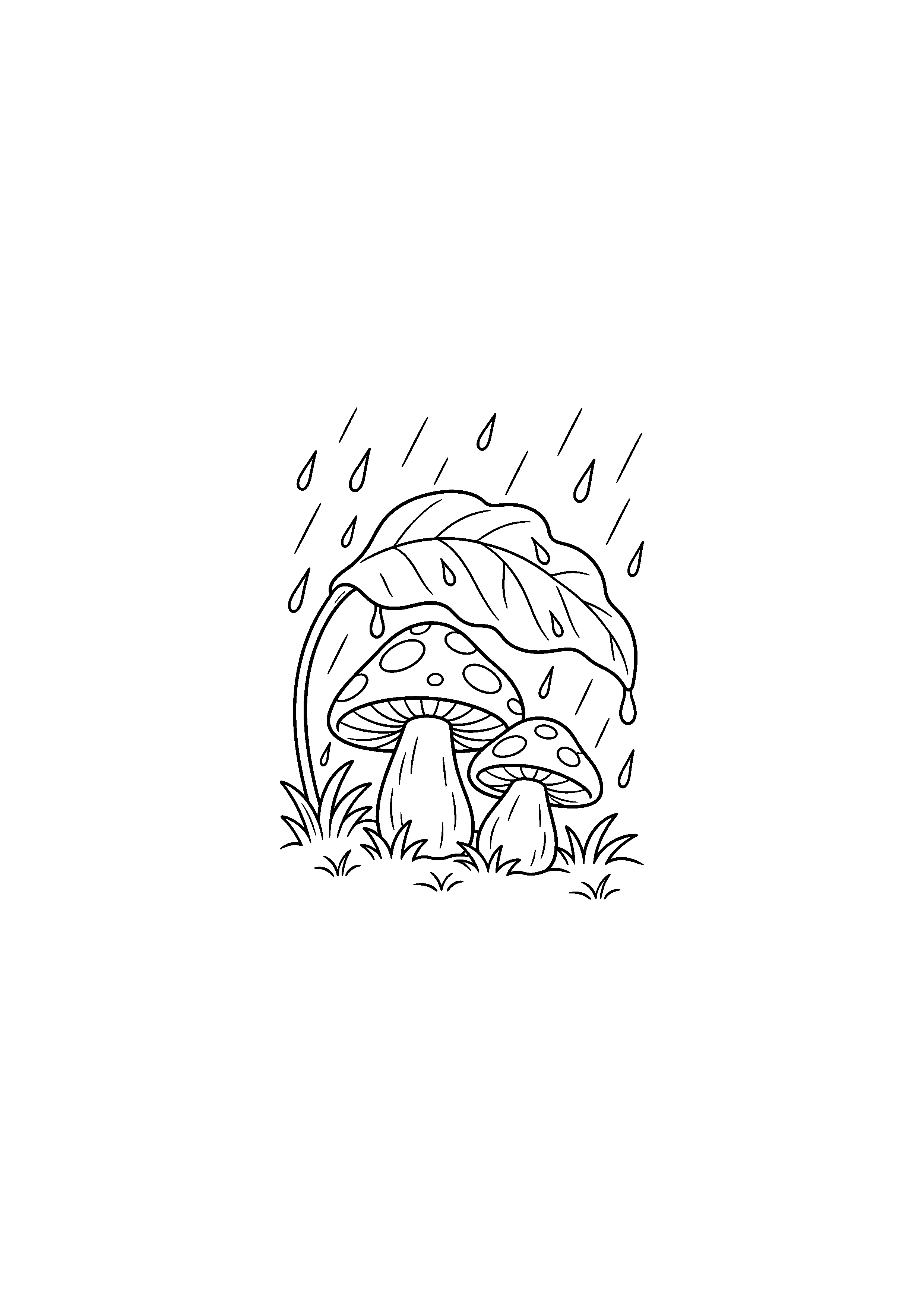 Coloriage deux champignons abrités de la pluie à imprimer