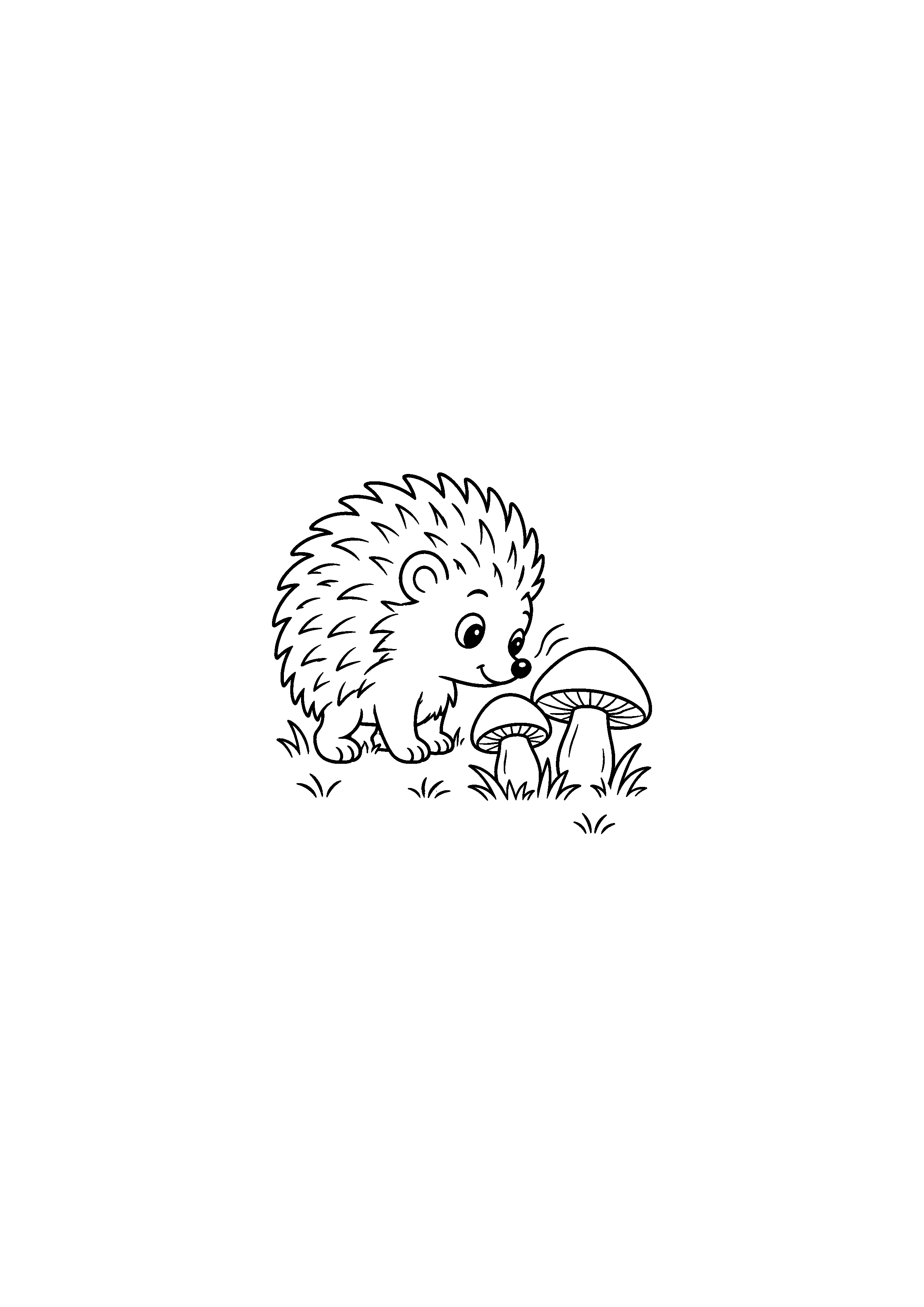 Coloriage hérisson découvrant deux champignons à imprimer