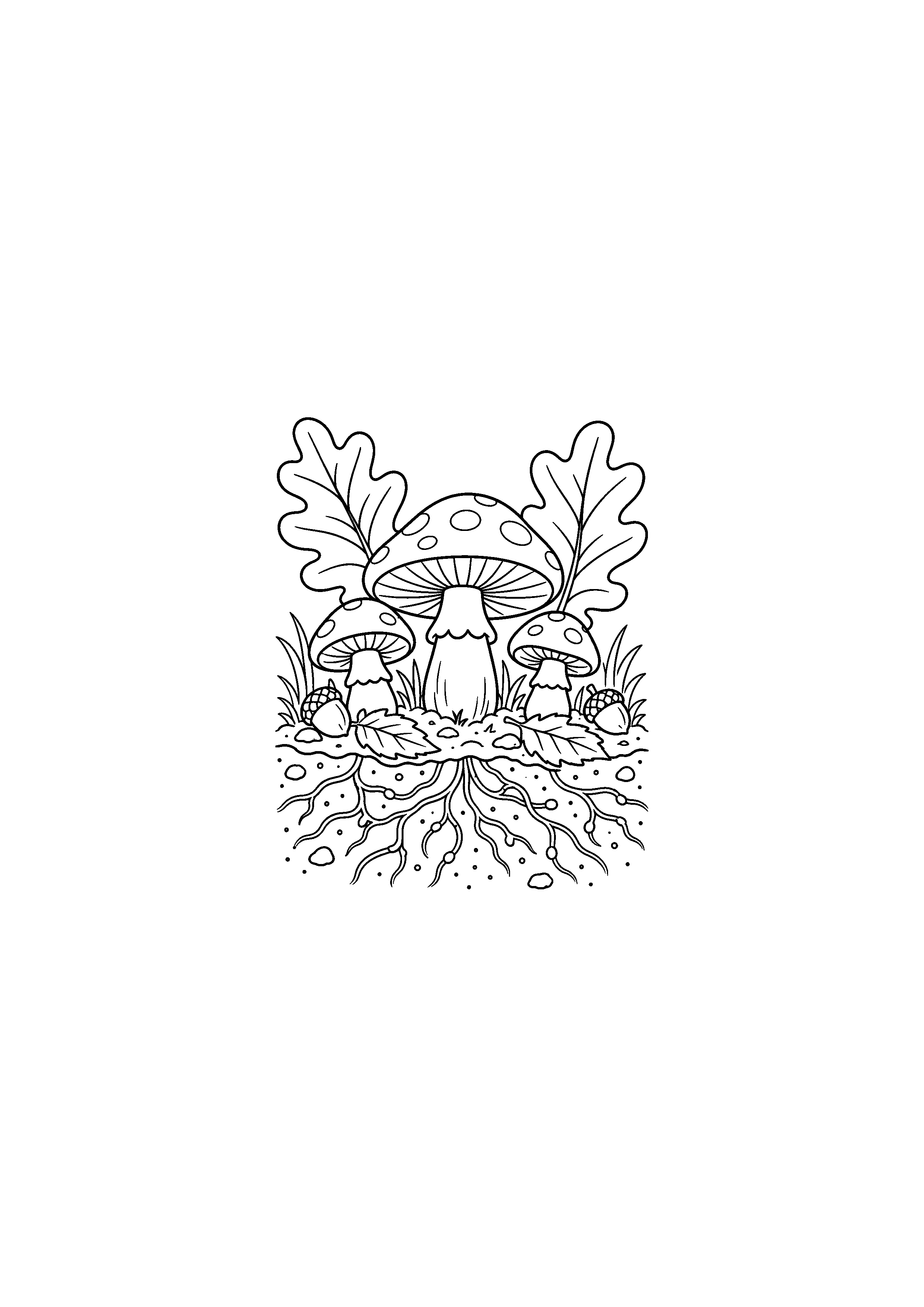 Coloriage champignons et filaments sous le sol à imprimer