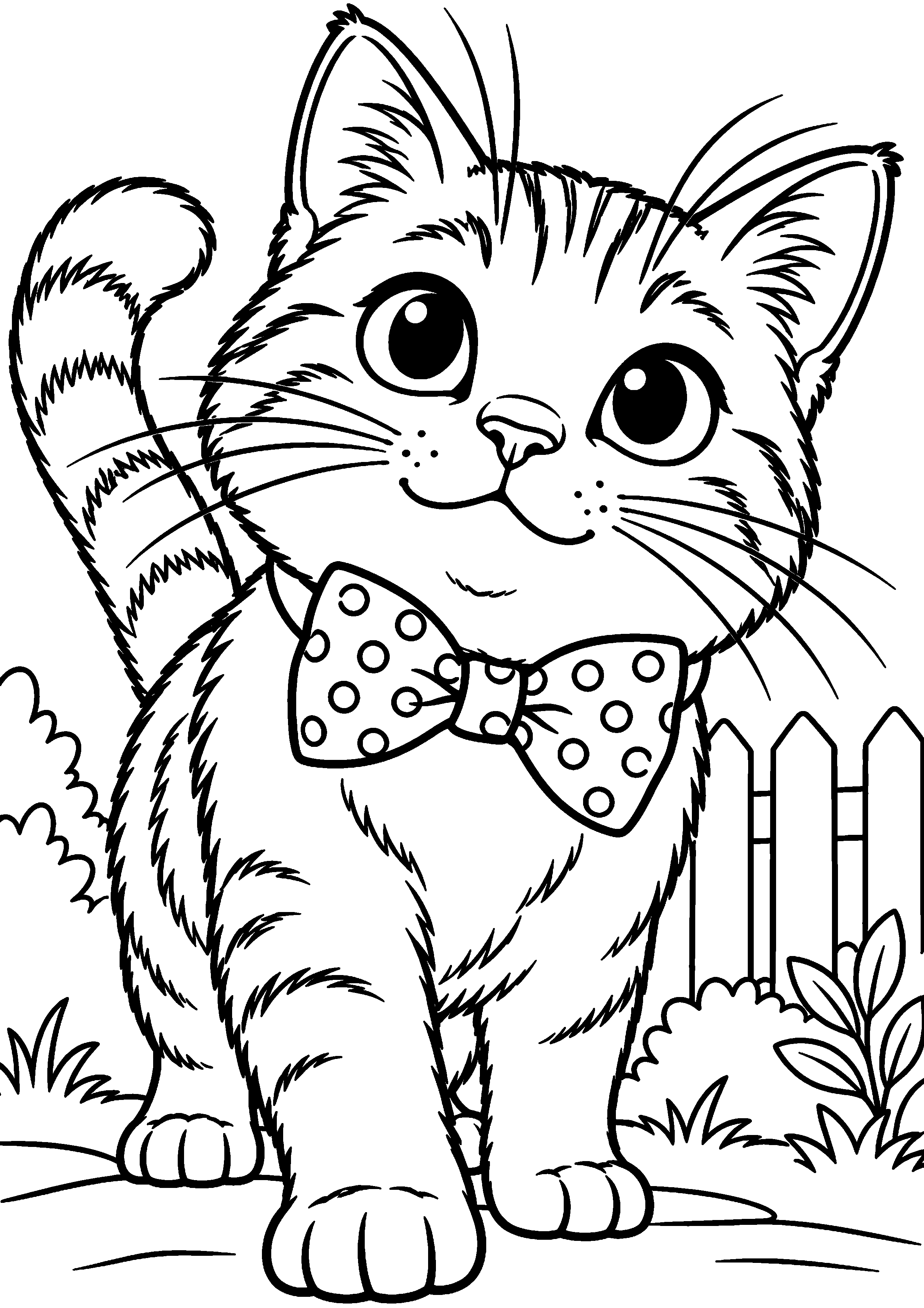 Coloriage représentant chat portant un nœud papillon original en grand sur une page A4