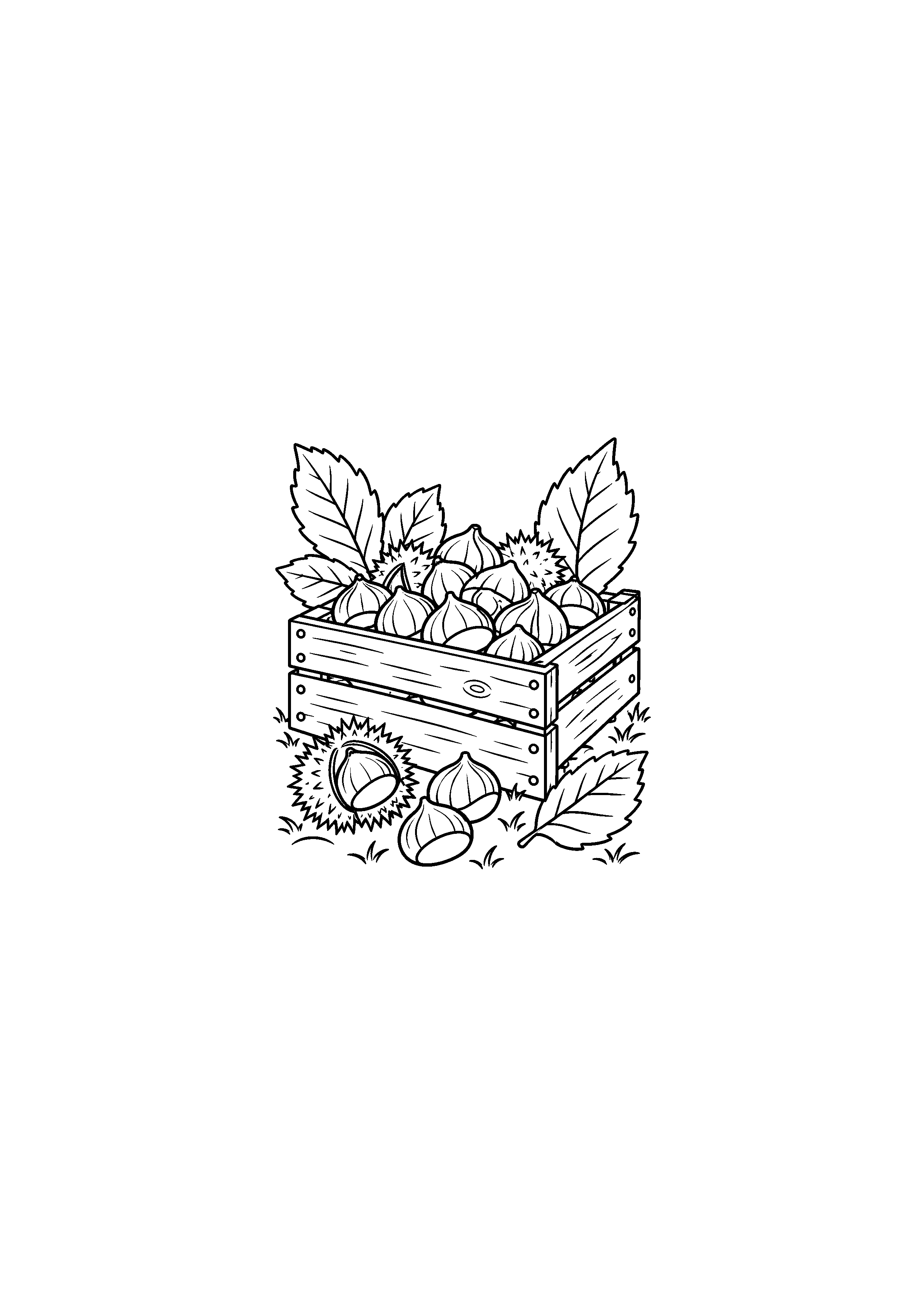 Coloriage cagette de récolte remplie de châtaignes à imprimer